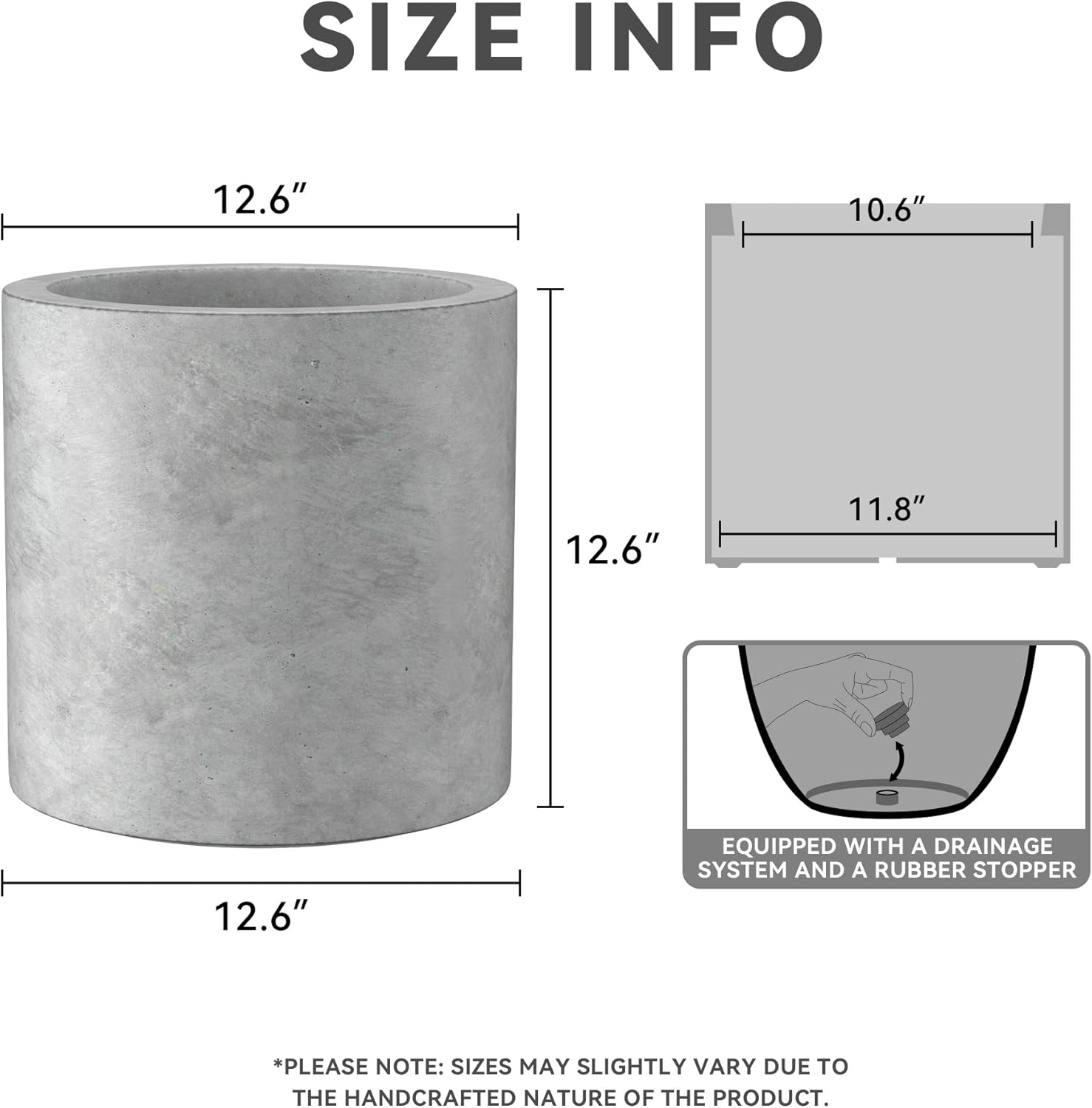 Kante 12.6" Dia Concrete Outdoor Modern Cylindrical Planters Set of 3, Natural Concrete image number 4