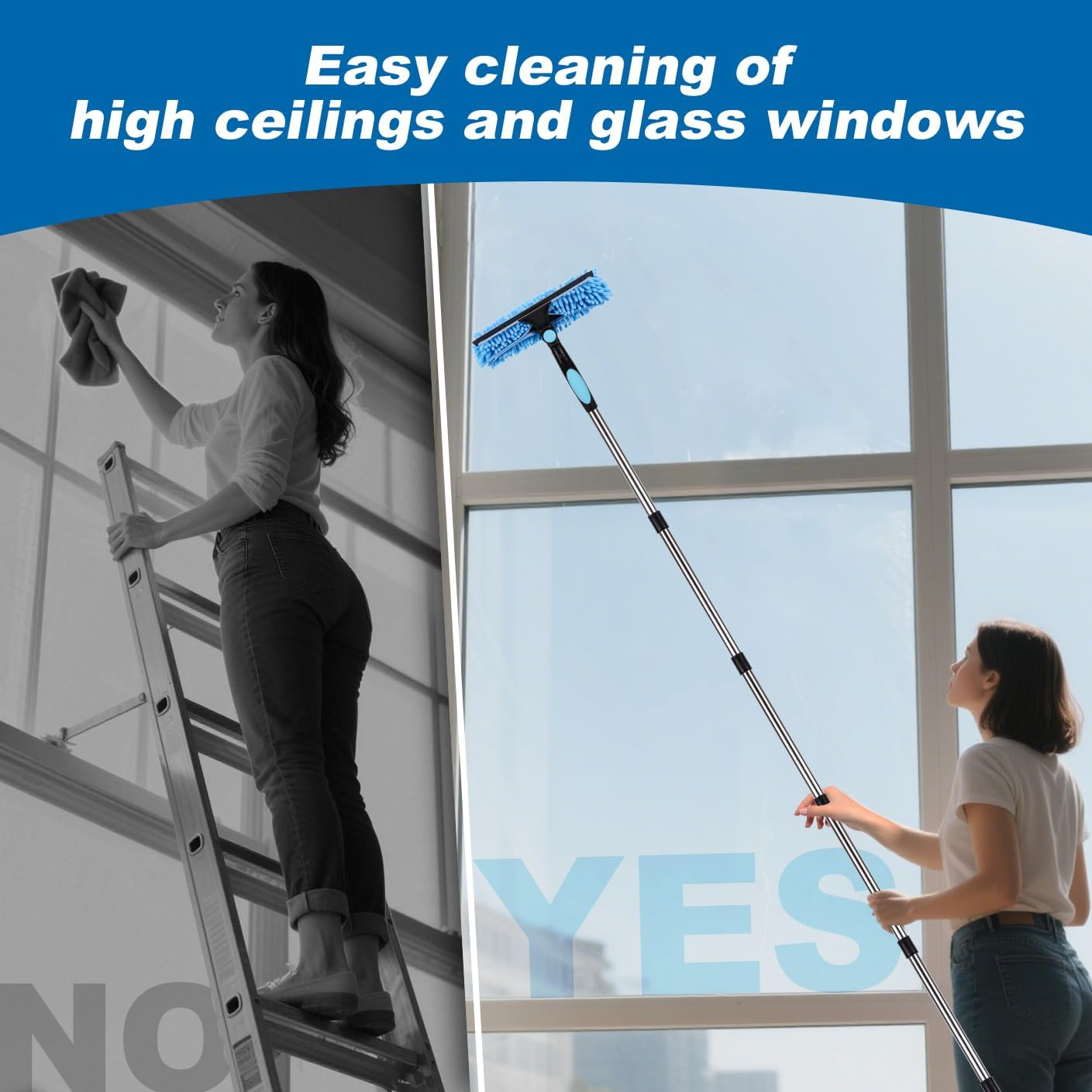 4.3M Extendable Window Cleaner, 2-In-1 Window Cleaner, Telescopic High Window Cleaning Tool, Car Glass, with 2 Microfibre Cloths and Squeegee Blade image number 1