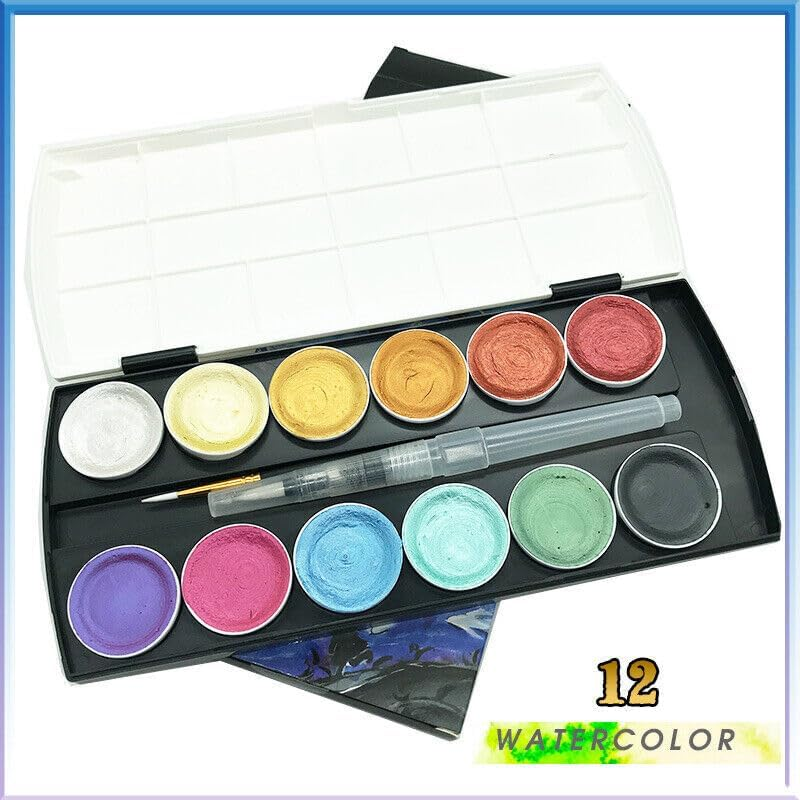 12-90 Watercolour Paint Set with Brush Painting Water Colour Art Artist Kits with Refillable Water Brush and Sponge, Portable Iron Case image number 4