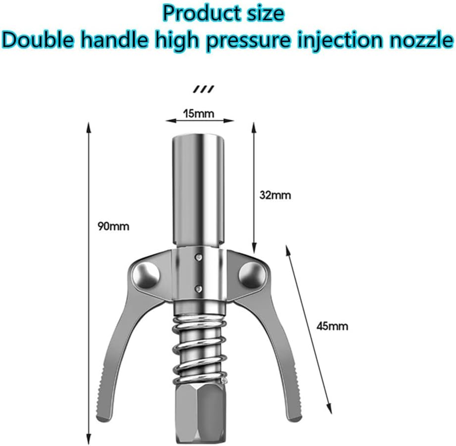 Grease Gun Coupler,Heavy-Duty Quick Lock and Release Grease Coupler, Double Handle Quick Lock Release Grease Tips Ends Couplers,With 40 Cm Spring Hose