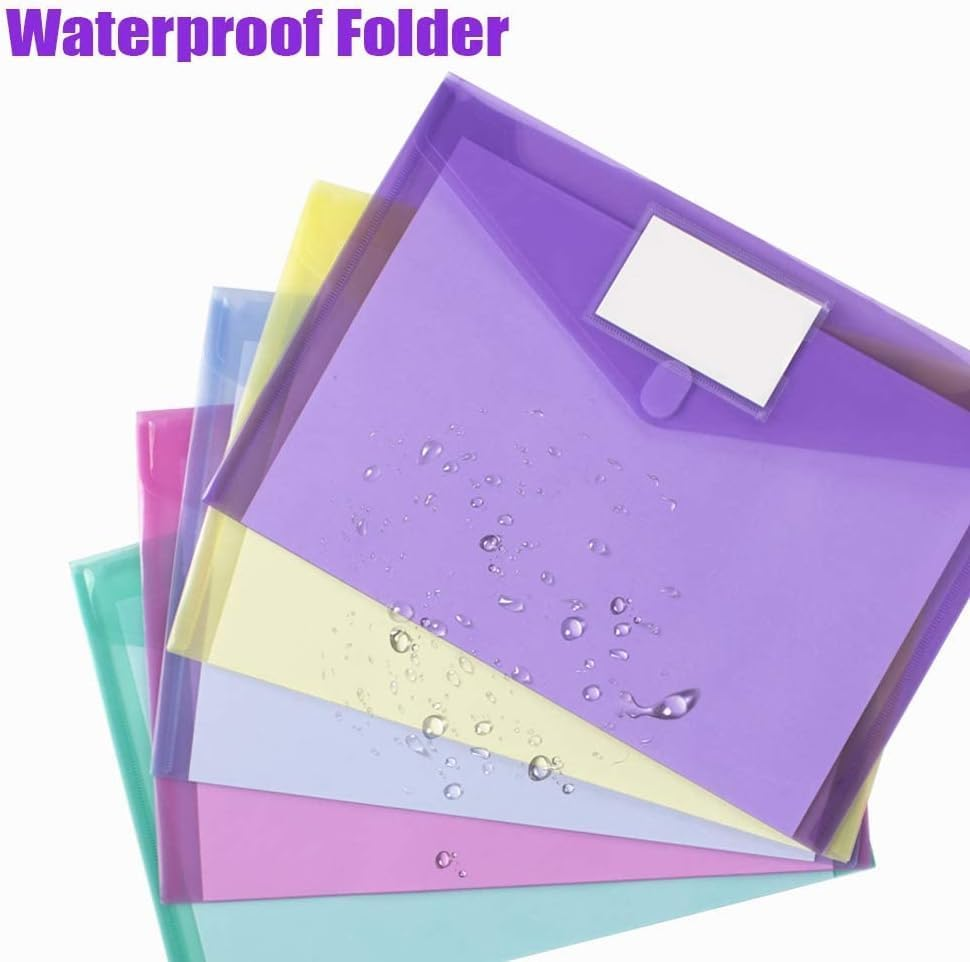 Folder,5-Piece Set of Transparent A4 File Folders, Plastic and Polyester Envelopes with Label Pockets, Suitable for Teachers to Organize School Office Supplies. image number 1