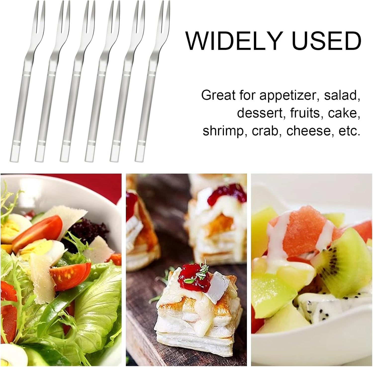 VANRA Small Salad Forks Set of 6 Stainless Steel Mini Appetizer Dessert Fork Cocktail Fruit Tasting Forks Silver Flatware Set Tiny Utensils 5.3 Inch (6 Fruit Forks) image number 1