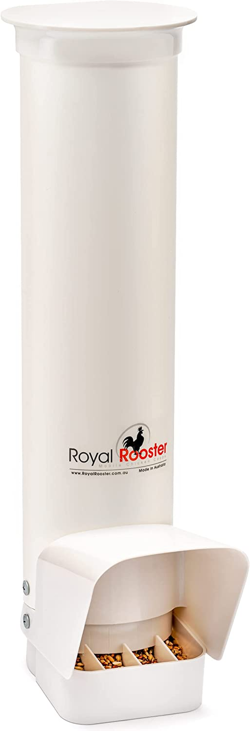 Royal Rooster Automatic Chicken Feeder with Gravity Feed Dispenser - 3Kg Feeder for Chickens, Chicks & Mixed Poultry - Hanging Chicken Poultry Feeder - Auto PVC Chicken Poultry Feeder with Rain Cover image number 5