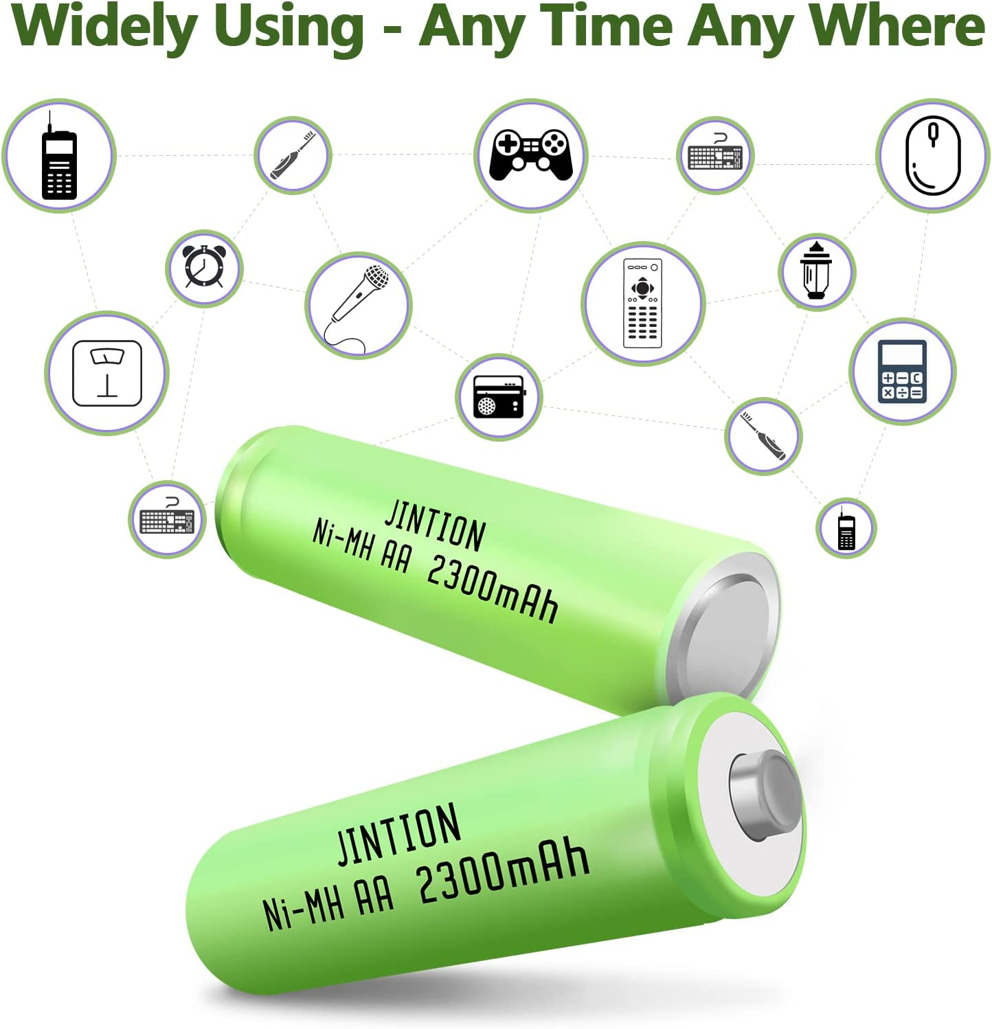 JINTION Rechargeable AA Batteries 1.2V Ni-Mh 2300Mah Double a Battery High Capacity Low Self Discharge AA Rechargeable Batteries for Toys Household Device, 8 Pack image number 1