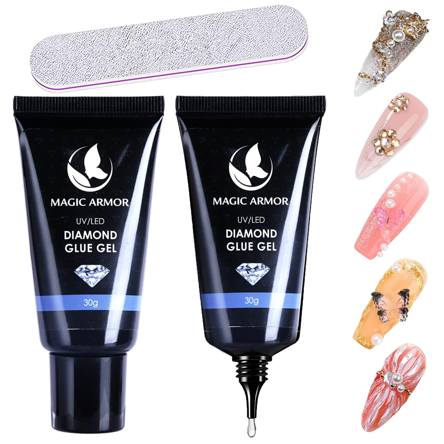 MAGIC ARMOR 2 Pcs Nail Art Rhinestone Glue Gel 30G, Clear, Low Viscosity, Super Strong, Nail Glue image number 2