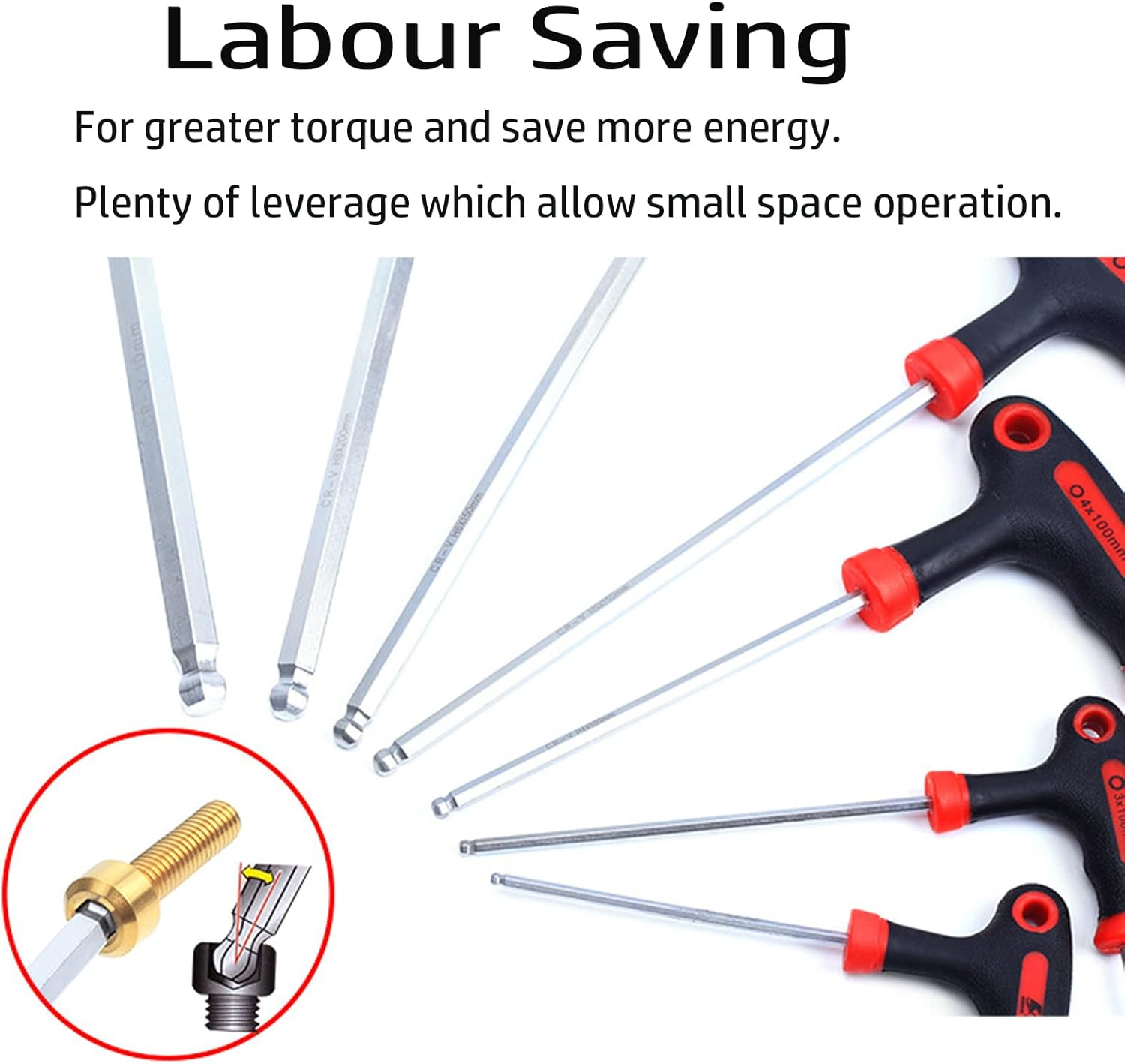 YUENTOEN T Handle Allen Wrench Set, 4/5/6Mm Bike Allen Hex Key Set with Ball End Screwdriver Hand Tool Kits for Bicycle Pedal Handlebar Disc Brake Mount Repair (Red) image number 4