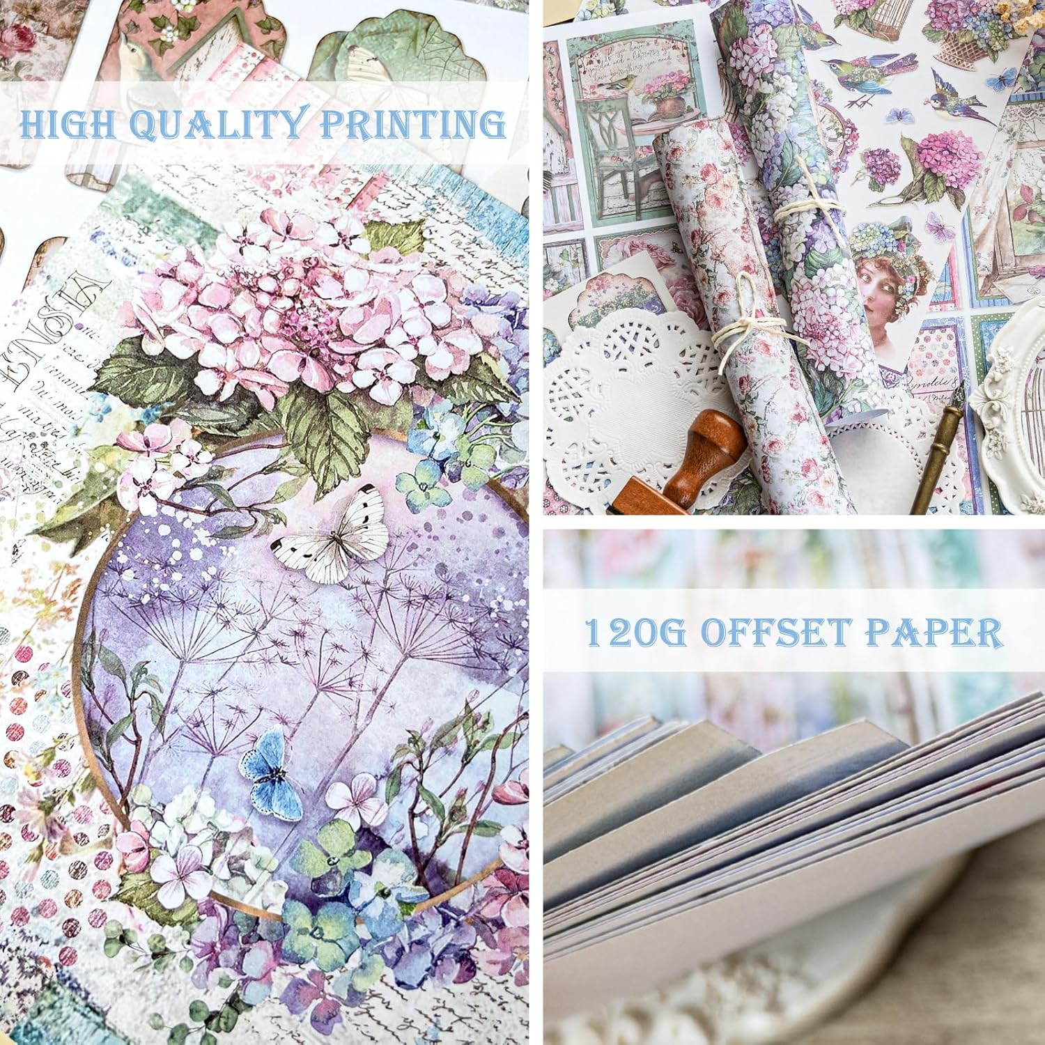 Vintage Pattern Paper Scrapbooking Paper Decorative Paper Decoupage Paper Single-Sided Various Designs No Repeat for Card Making Art and Craft Collage Gift Wrapping DIY Scrapbooking Diary (Spring) image number 3