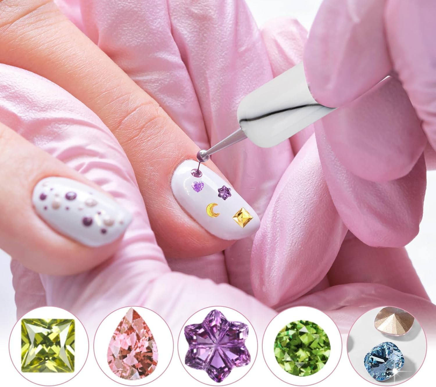 Esclane 2 Way French Nail Brush with Dotting Tool, White Marble Acrylic Handle, Nylon Head, Flat Tongue, French Tip Brush (#12) image number 3