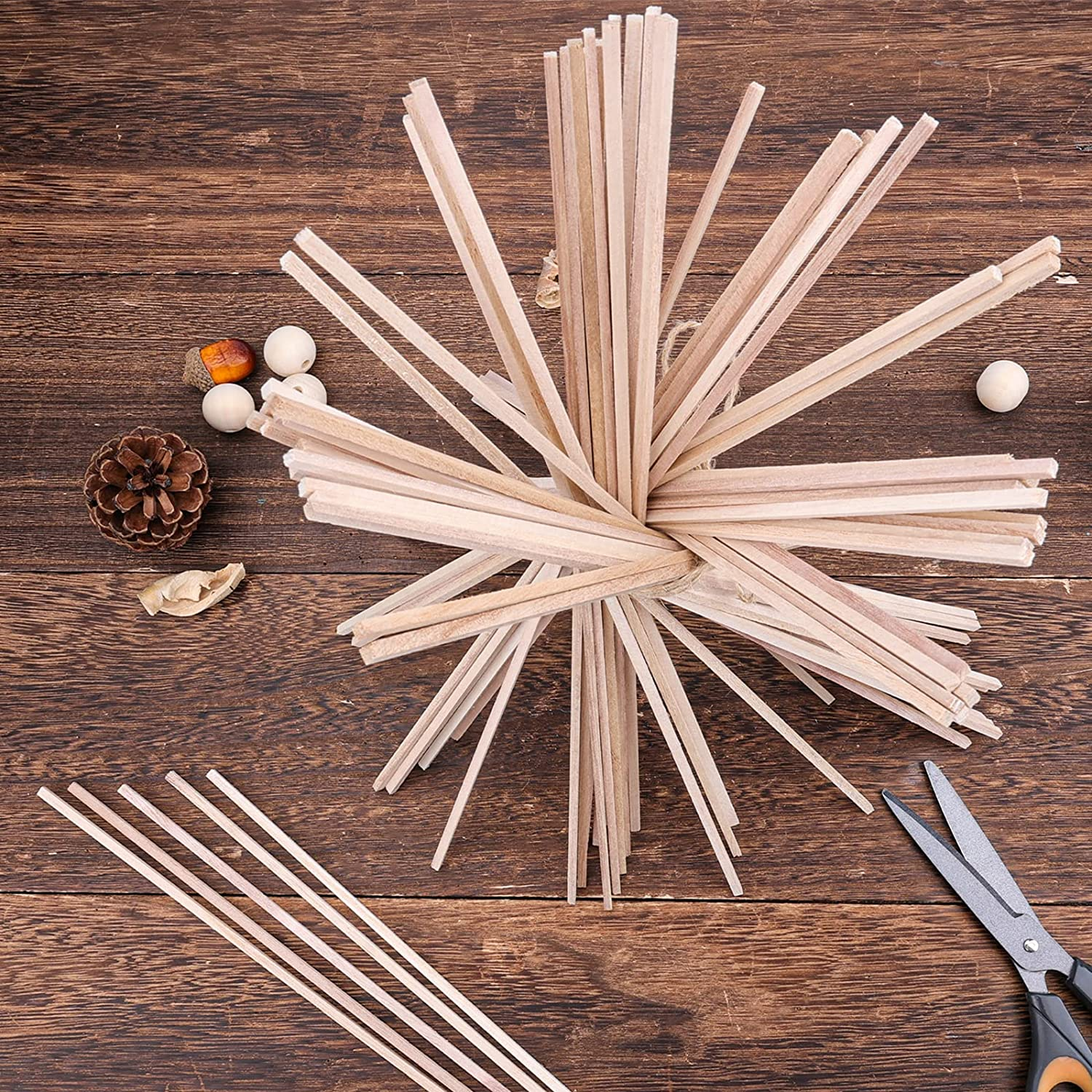 SAVITA Wood Sticks for Crafting, 60Pcs 300 X 3 X 3Mm/12 X 1/8 X 1/8 Inch Dowel Rods Square Unfinished Wood Strips for Crafts and DIY Projects