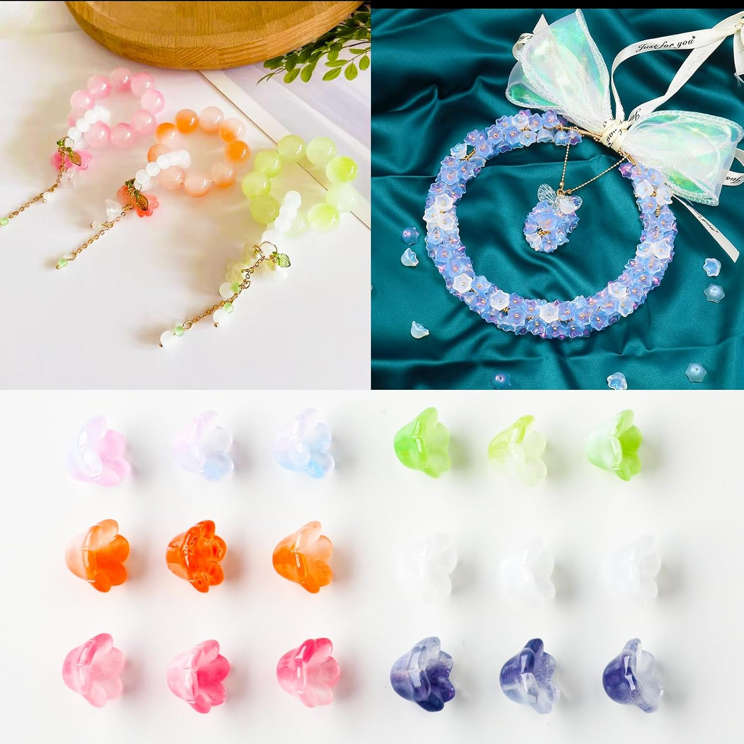 200PCS Glass Flower Beads Czech Glass Beads for Jewelry Making Colorful Cute Bead for Bracelets Making Necklaces Earrings DIY Jewelry Making
