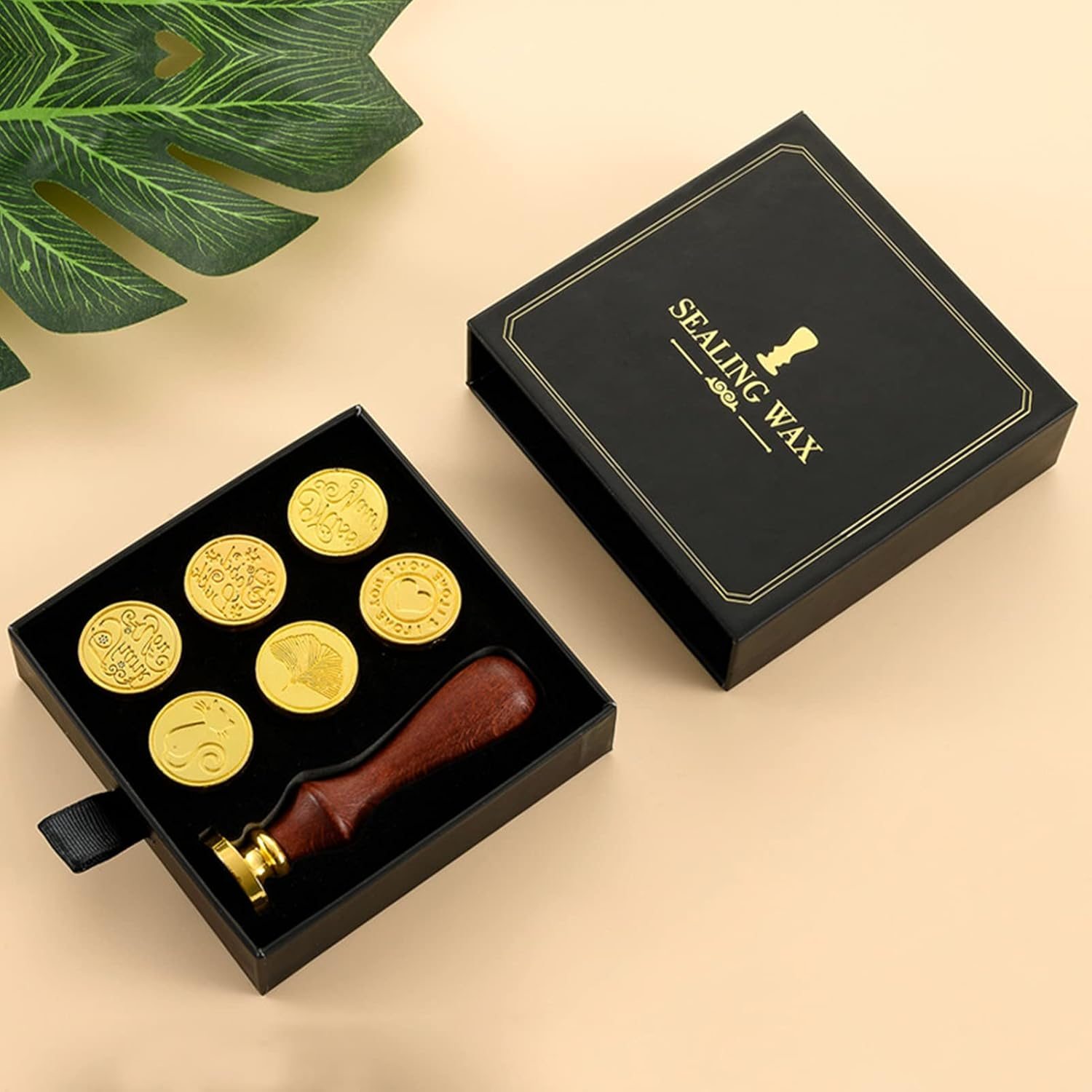 Wax Seal Stamp Kit Vintage Sealing Wax Stamp Wooden Handle Replaceable Stamp Head with Gift Box for Cards Envelopes Wedding Invitations Postcard Gift Packaging image number 4