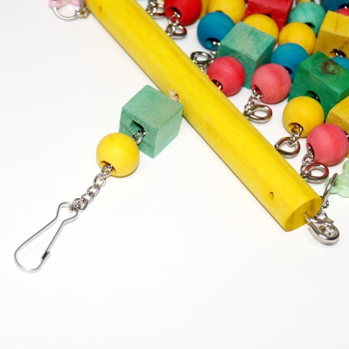 AIMALL Nordic Woven Pendant Bird Cage Toy with Chewable Wood Blocks, 7.87X12.59In, Colourful Parrot Chew Toys for Cockatoos, African Greys & Macaws