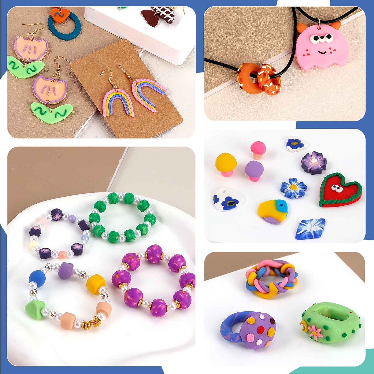 Caydo 587PCS Polymer Clay Jewelry Kit with 2 Layer Storage Box, 24 Colors Polymer Clays, Earring Cutters, Earring Accessories, and Clay Tools for Kids and Adults for Jewelry Earring Making image number 2