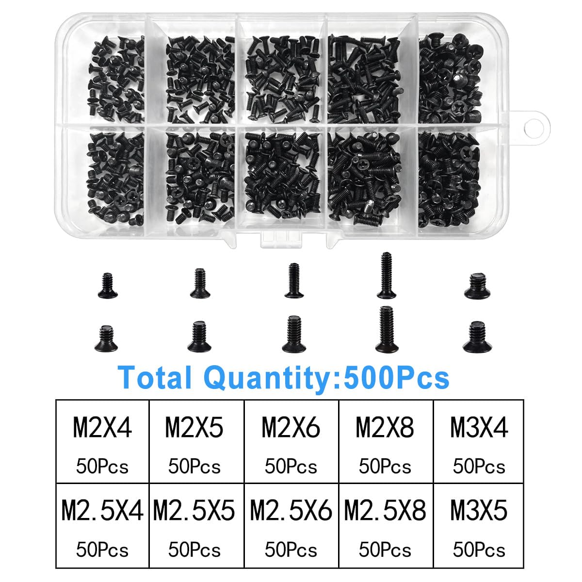 Wzenclave 500Pcs 10Sizesscrew Kit Repair Tool Assortment Set Cross Countersunk Laptop Repair Screw Combination Set M2 M2.5 M3 Black Laptop Computer Screws Assortment Kit for Electronic Repair image number 3