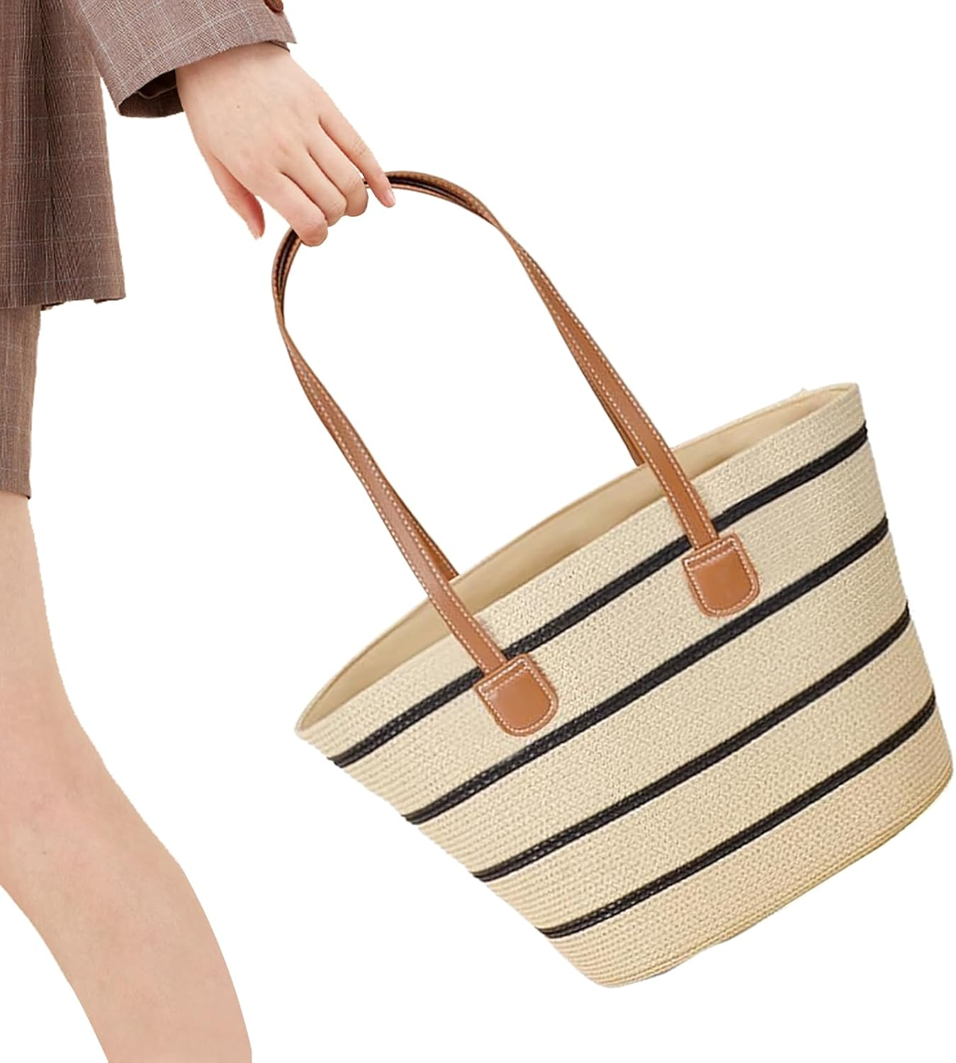 Gen&eacute;rico Straw Bags for Women | Woven Beach Wallet Shoulder Bag,Boho Style Travel Toiletry Bag for Work Shopping Vacation Cruise image number 4