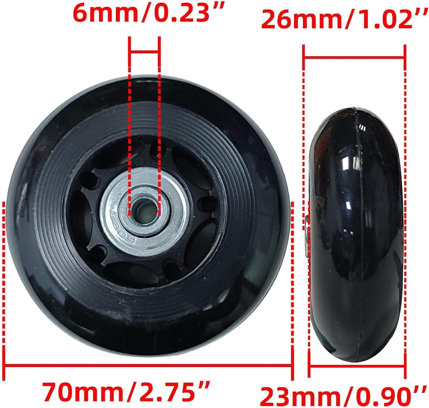 Luggage Suitcase Replacement Wheels 360 Spinner Wear Resistant Rubber Caster Deluxe Repair Tool Kits with Metal Bearings Axles M6 X 36Mm, Black, 60Mm X 18Mm X 6Mm, 2Pcs