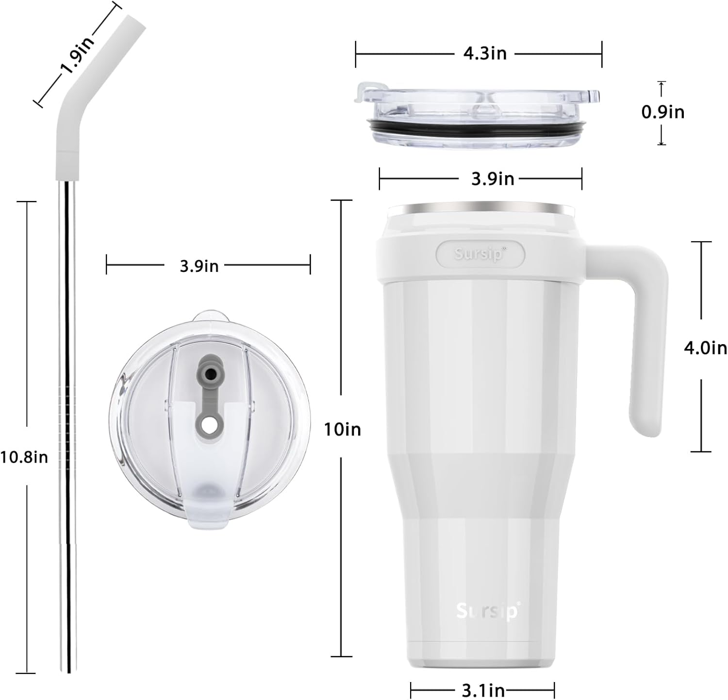 Sursip 50 Oz Stainless Steel Insulated Tumbler with Lid &ndash; Vacuum Mug with Straw & Handle, Leak Proof, Sweat Proof, Fits Car Cup Holder, Perfect for Hot & Cold Beverages, Ideal for Travel & Outdoors image number 3