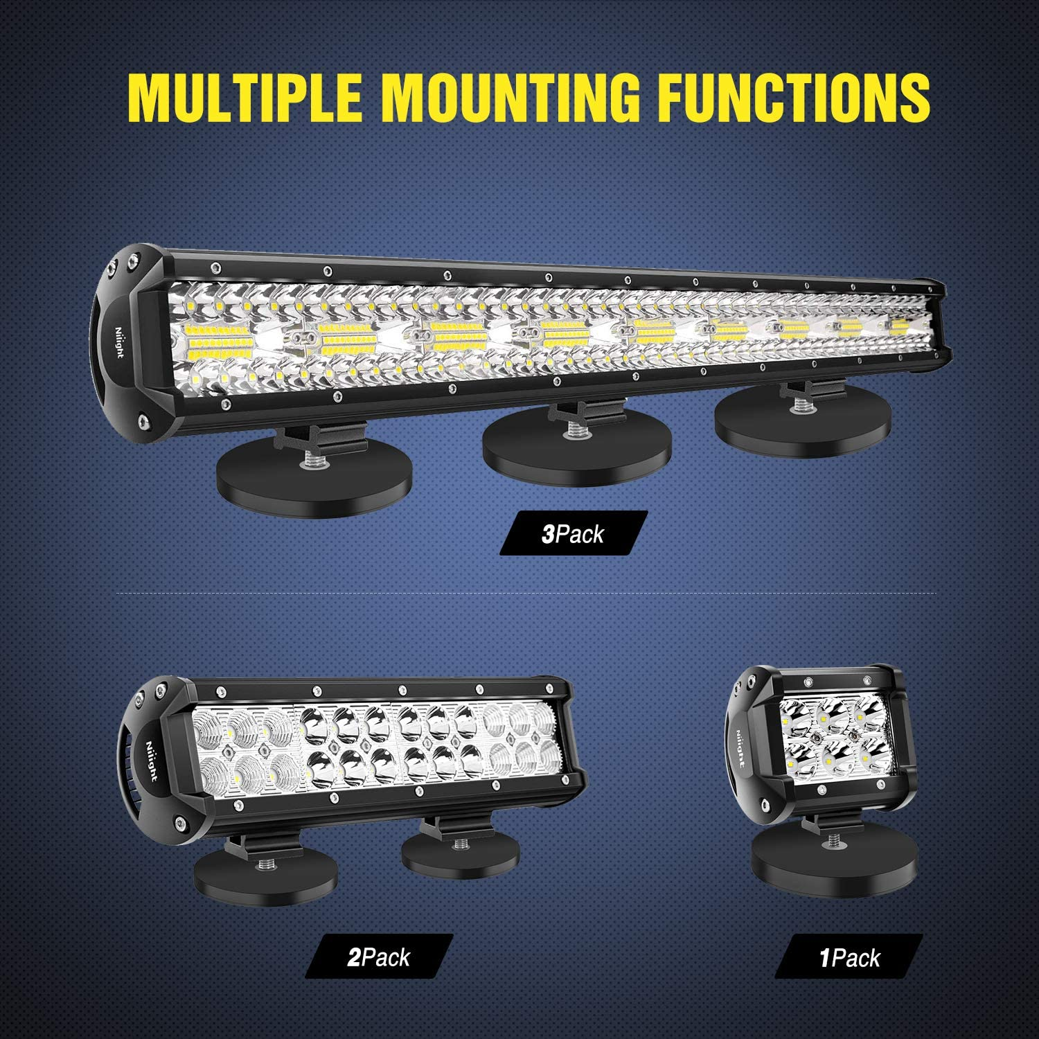 Nilight 2PCS Magnetic Base LED Light Bar Mounting Brackets, Powerful Sucker Holder for Bottom-Mounted Offroad LED Work Light Mounting on Hood - 2Pcs Strong Magnetic Base image number 3