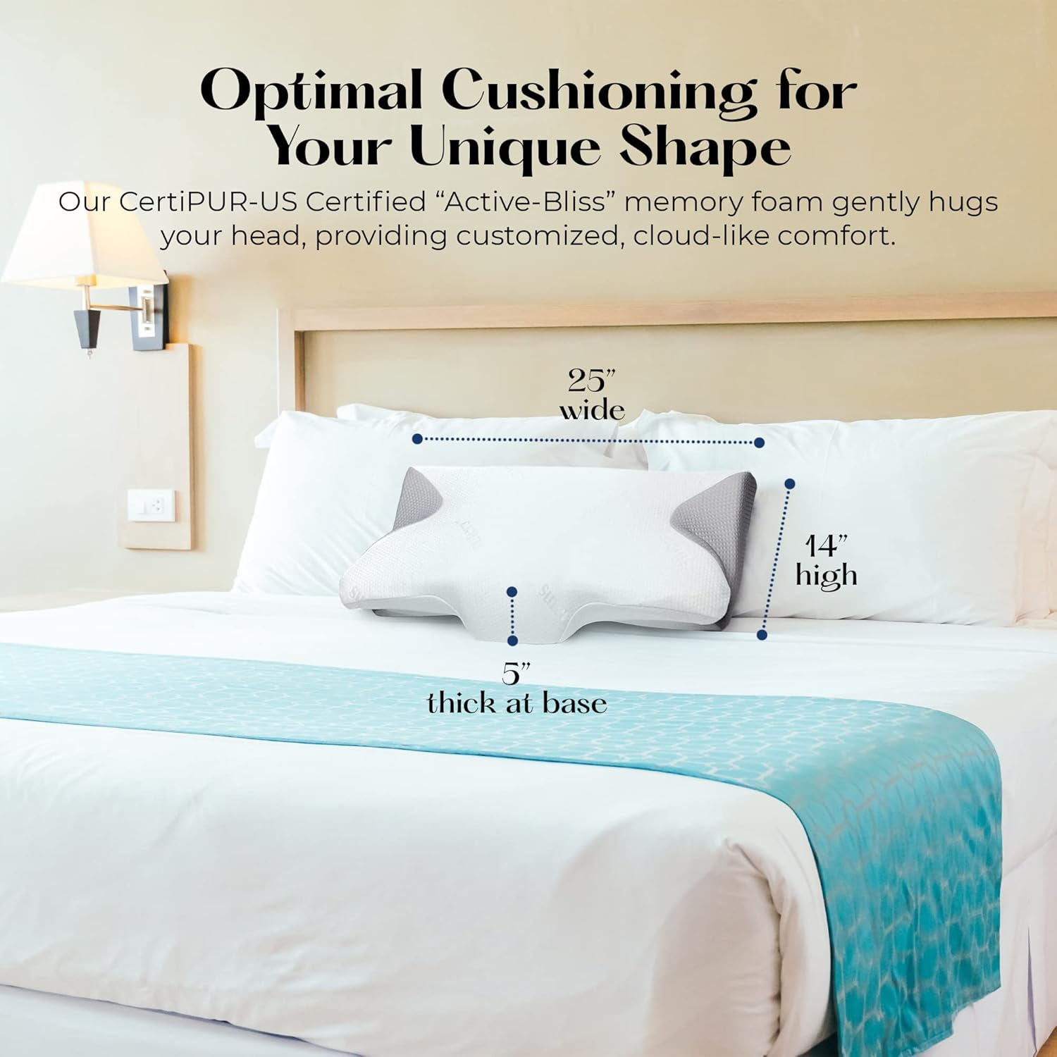 SUTERA - Contour Memory Foam Pillow for Sleeping, Orthopedic Cervical Support for Neck, Shoulder and Back Pain Relief, Ergonomic Pillow for Side, Back and Stomach Sleepers, Washable Cover - White +Bag - White,Grey image number 3