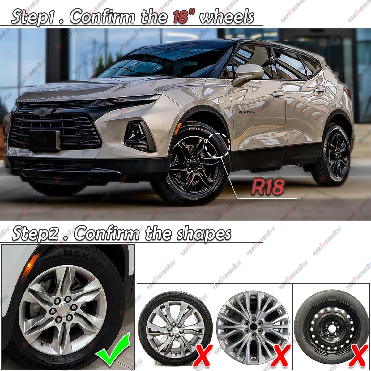 18" Inch Hubcap Wheel Skin Covers Compatible with 2019-2022 Chevy Blazer L & LT, Durable ABS Plastic Rim Covers (Set of 4), Fit for Standard Wheels - Snap on Tire Cover Replacement image number 6