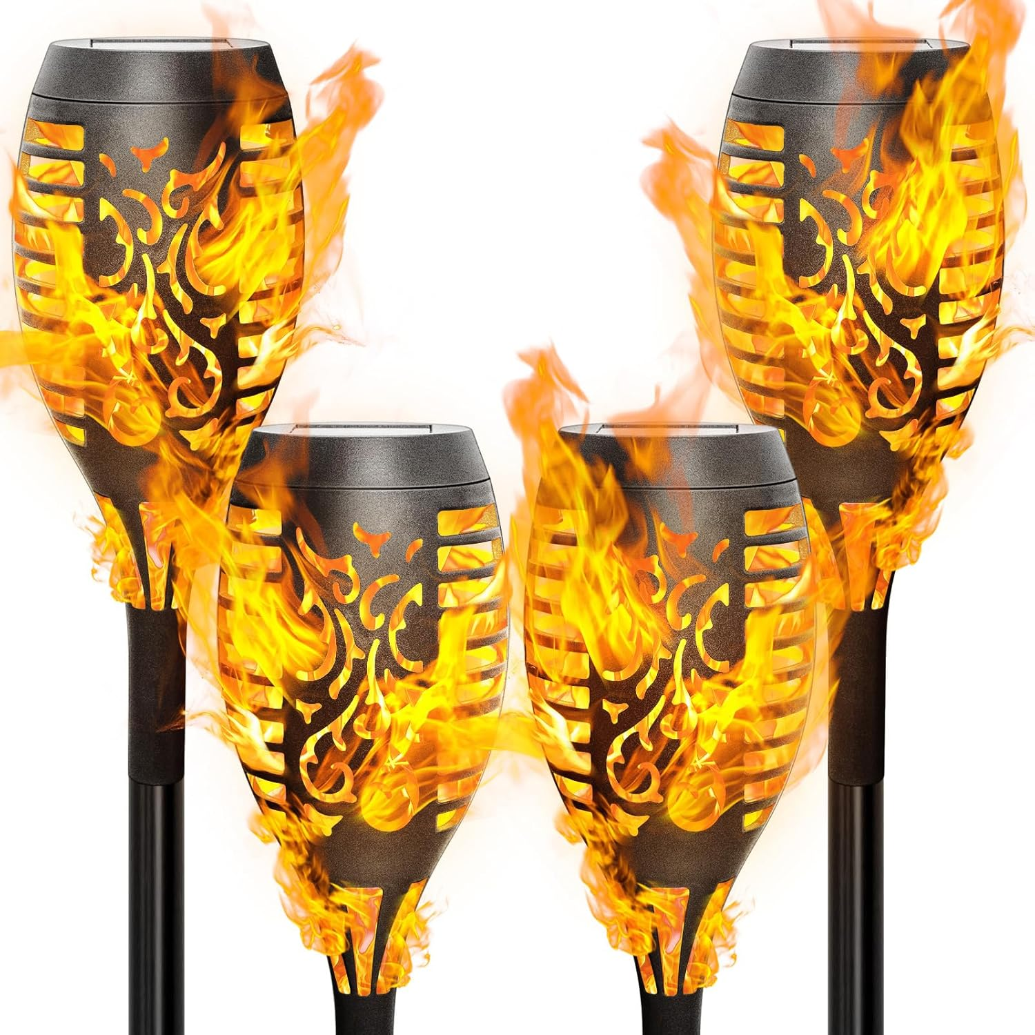 Anordsem Solar Garden Lights Outdoor: 4 Pack Flickering Dancing LED Torch - Waterproof Flame Decorations for Pathway Yard - Gardening Gifts for Homeowners Women
