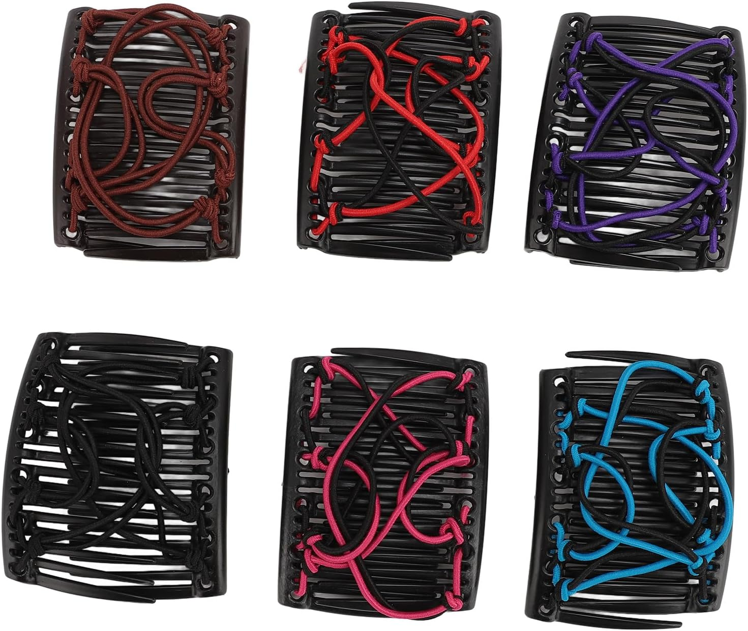 Stretchy Magic Hair Comb Double Clips Bun Maker Red Purple Blue Black Coffee Rose Elastic Comb Hair Clips for Thick Curly Thin Hair