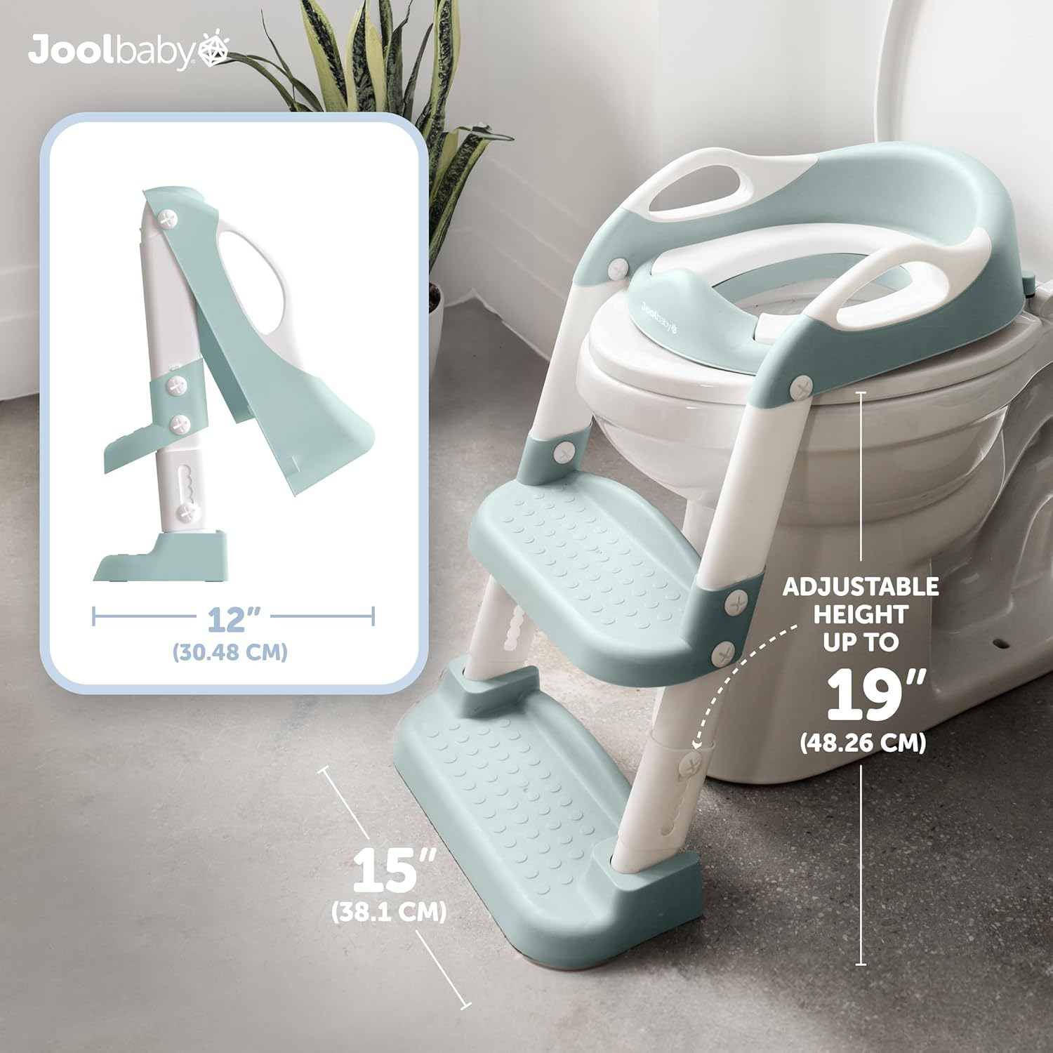 Jool Baby Potty Training Seat with 2 Step Ladder for Toddlers - Soft Cushioned Seat & Splash Guard, Adjustable Height (Aqua) image number 2