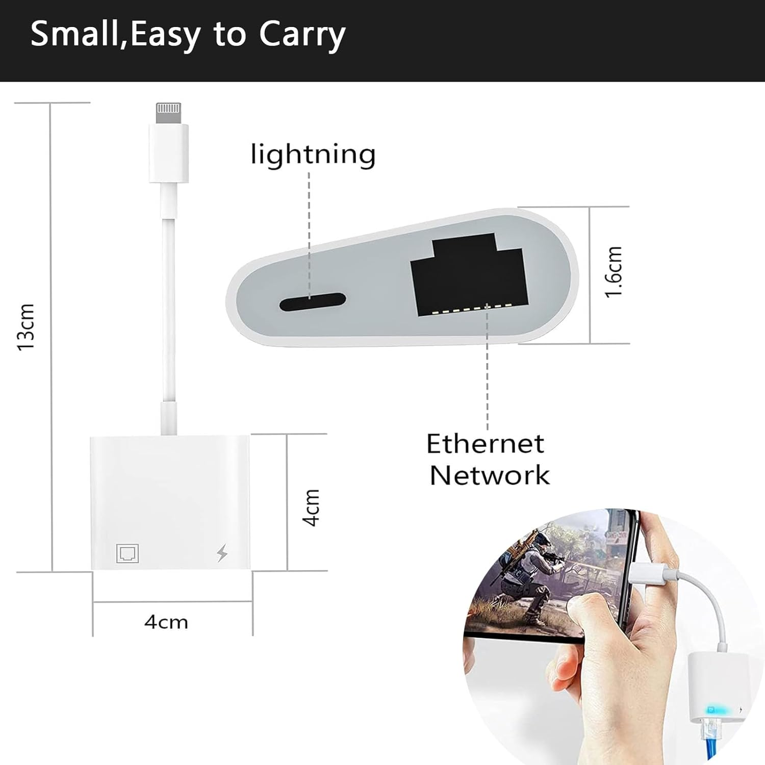 Lightning to Ethernet Adapter, for Apple Mfi Certified 2 in 1 RJ45 Ethernet LAN Network Adapter for Iphone/Ipad/Ipod, Supports 100Mbps Ethernet Network with Charge Port
