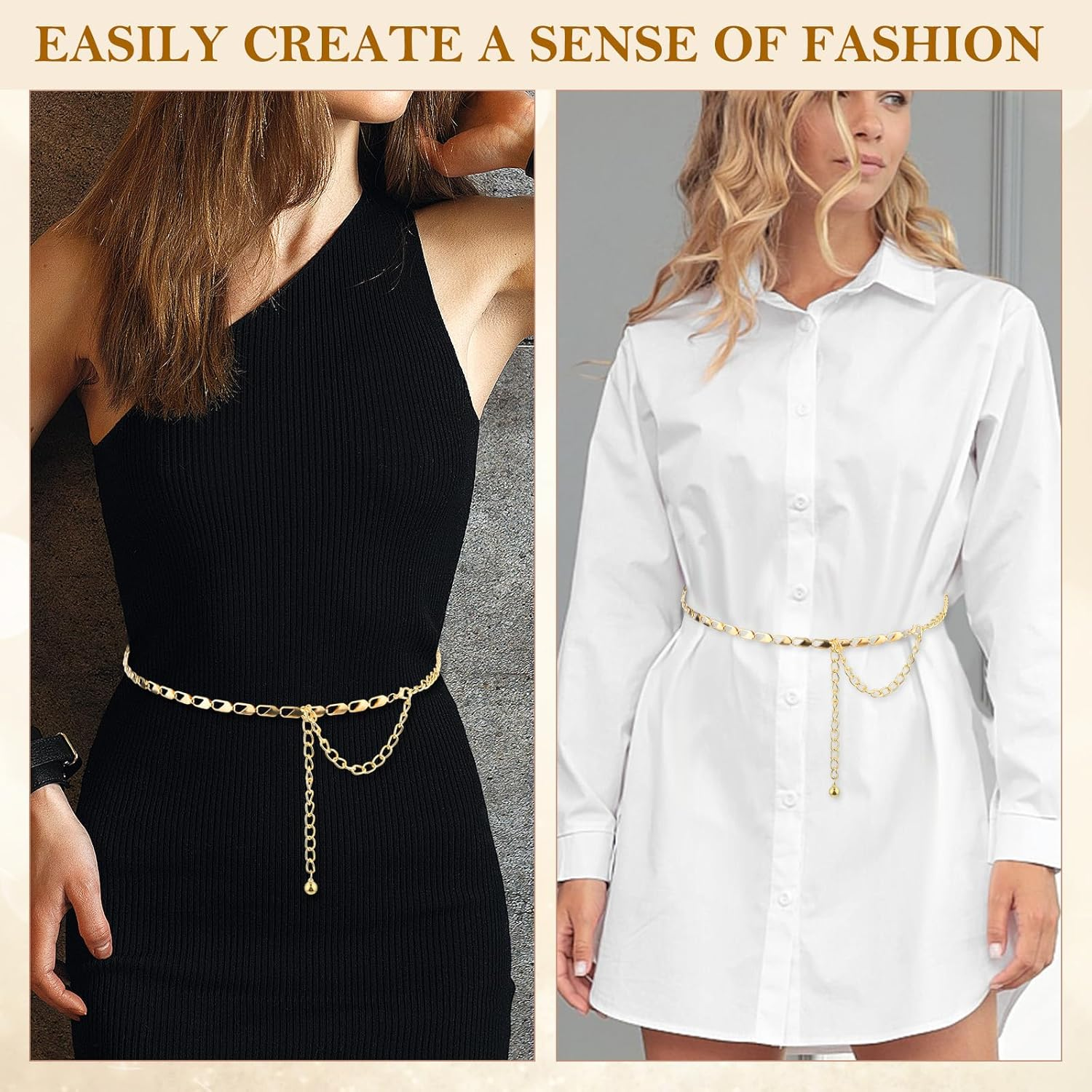 Chain Belt for Women Gold Chain Belt Adjustable Gold Metal Chain Dress Belt Multilayer Chunky Chain Belts for Dress Body Waist Link Belts Chunky Chain Belts for Jeans Dresses, Medium, Iron Alloy image number 5
