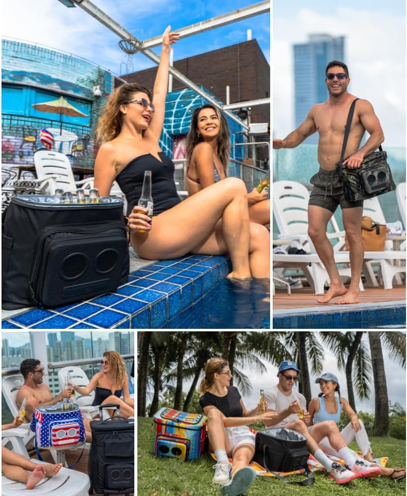 THE #1 Cooler with Speakers on Amazon. 15-Watt Bluetooth Speakers & Subwoofer for Parties / Festivals / Boat / Beach. Rechargeable, Works with Iphone & Android (Black, 2018 Edition) image number 1
