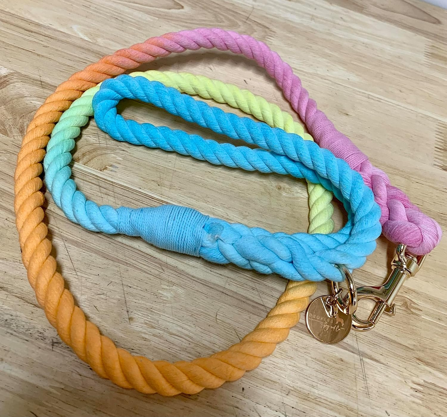 DROVERS Dog and Co Organic Cotton Rope Lead - Handmade - Organic Cotton - Brass Clip - Orange,Pink and Blue- Durable - 1.5 Mt image number 1