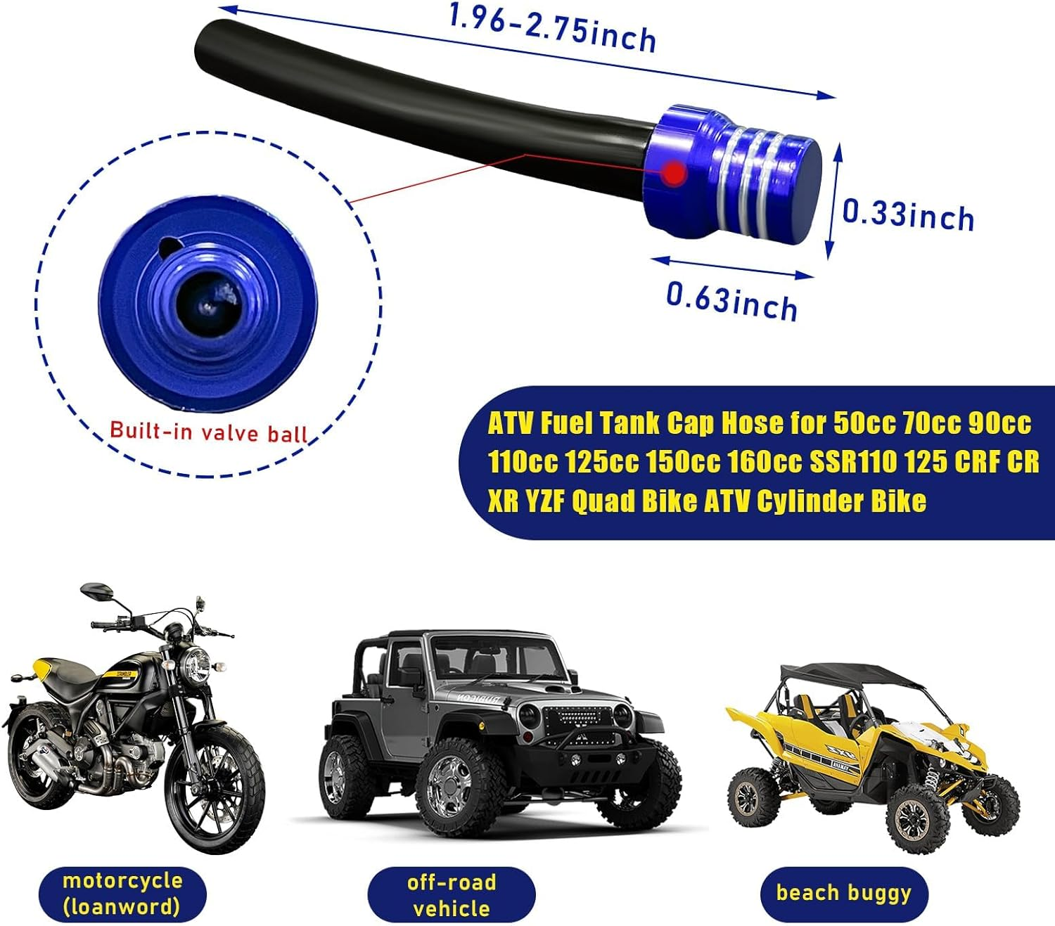2 PCS Breather Hose Gas Fuel Tank Cap, CNC One Way Tank Valve Vent Tube with Aluminum Breather Valve, Universal for ATV Quad CRF YZF RMZ KLX DRZ Pit Dirt Bike Motorcycle (Blue) - Blue image number 1