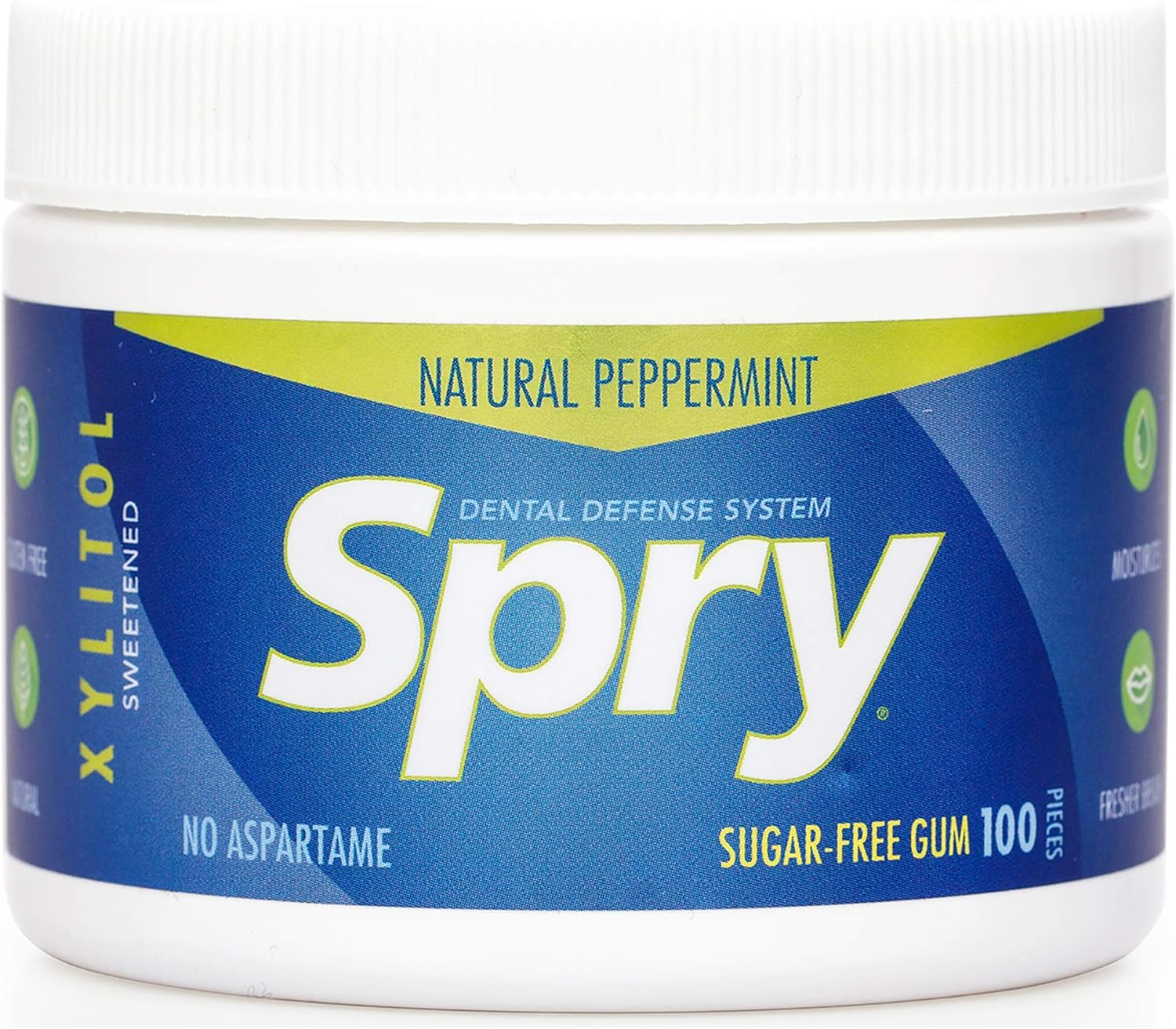 Spry Fresh Natural Xylitol Chewing Gum Dental Defense System Aspartame-Free Sugar Free Gum (Peppermint, 100 Count - Pack of 2) image number 1