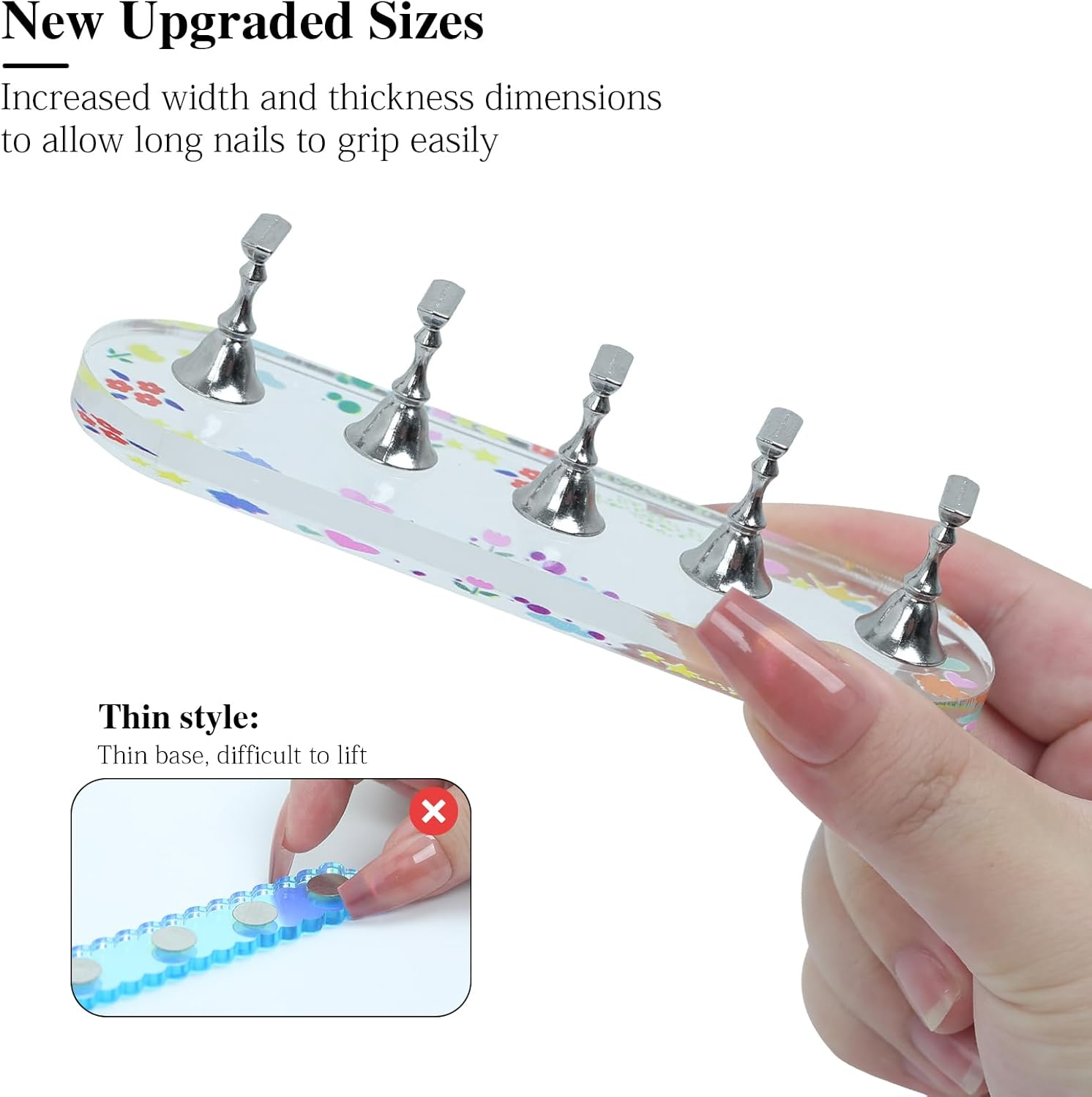 Ruetail 2 Sets Nail Stand for Press Ons Nail Art Display Stand, Comes with 100 Pcs Reusable Double Sided Sticker, Magnetic Fake Nail Painting Stand for Home DIY Nail Art Beginner Salon Supplies