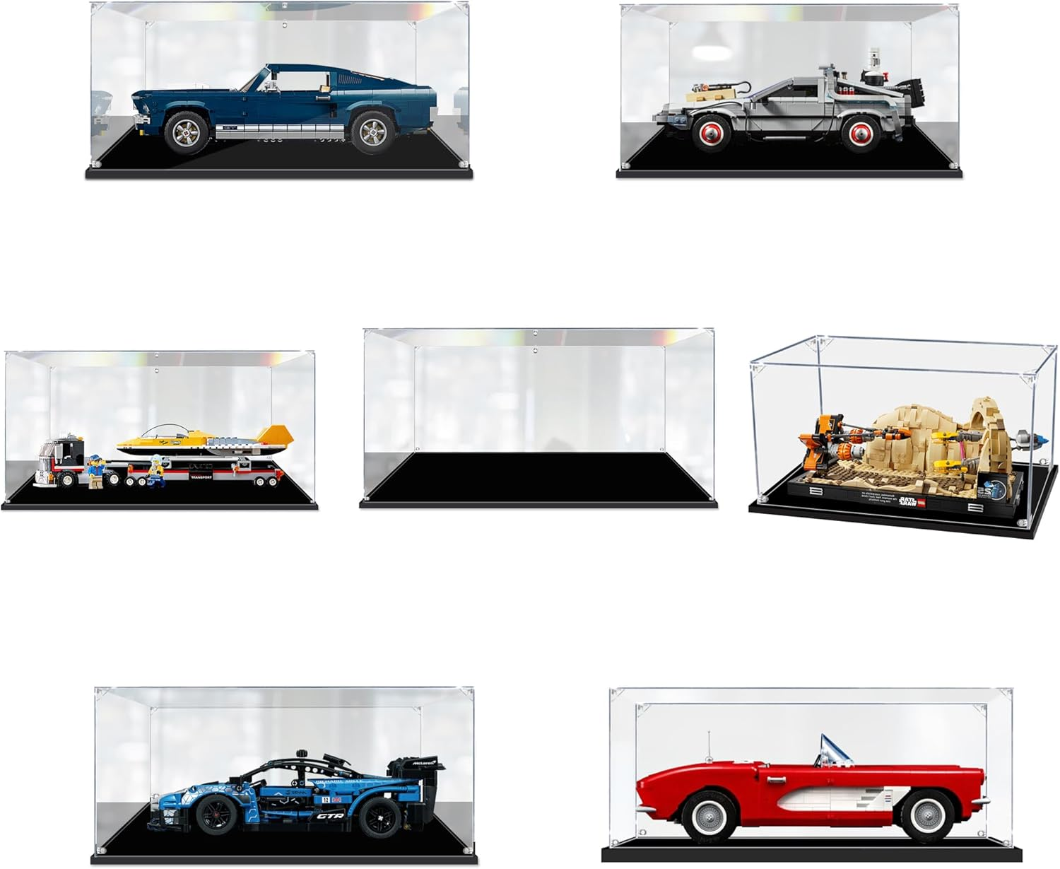 Acrylic Display Case for  10265 Ford Mustang, 10300 Back to the Future Time Machine, 42123 Mclaren Senna GTR, 10321 Corvette, 60289 and 75380 Dustproof Protection Clear Showcase image number 5