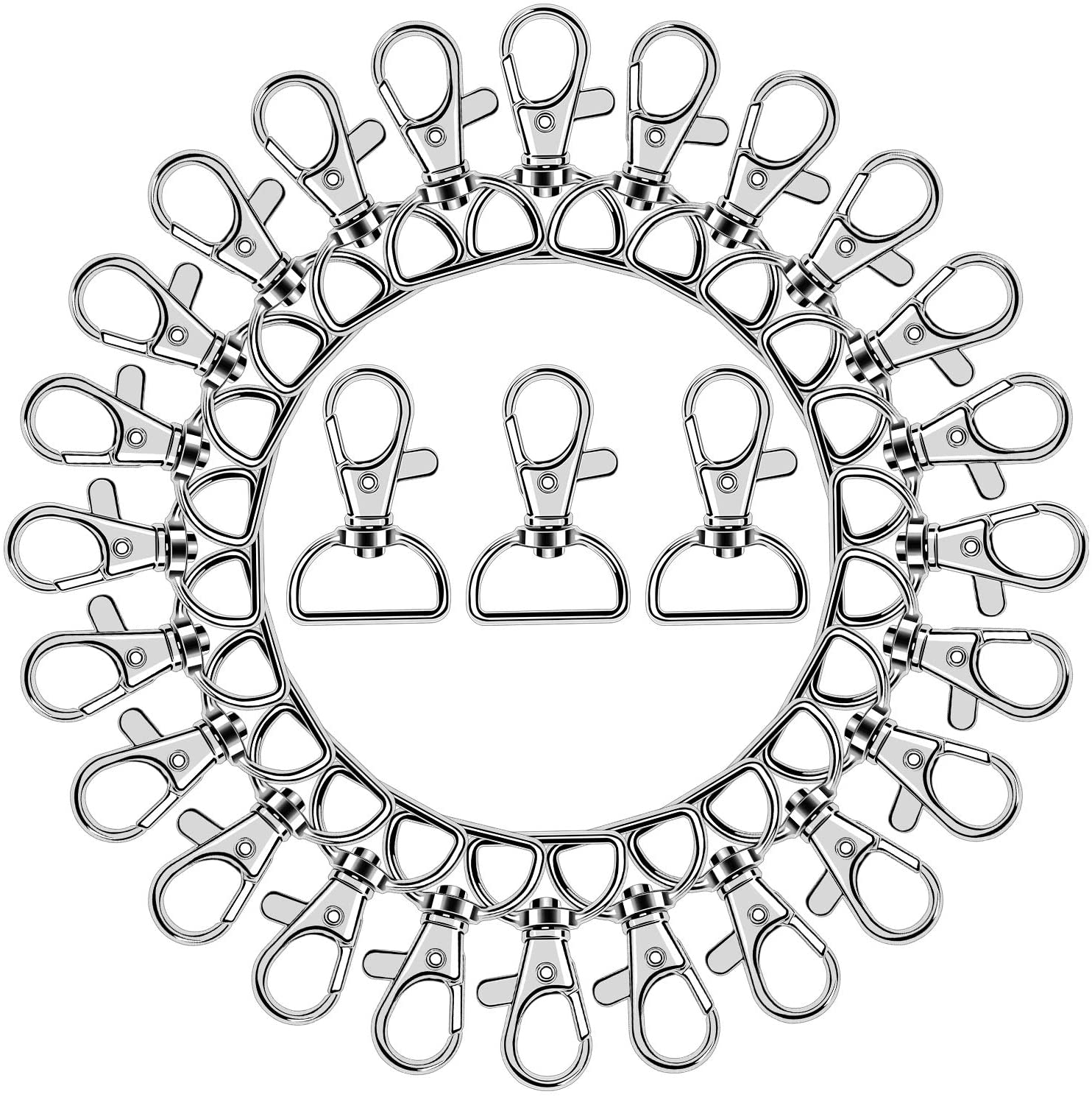 50PCS Swivel Clasps Lanyard Snap Hooks, Premium Key Chain Clip Hook Lobster Claw Clasp for Keychain Sewing Projects (3/4&rdquo;Inside Width) (Silver)