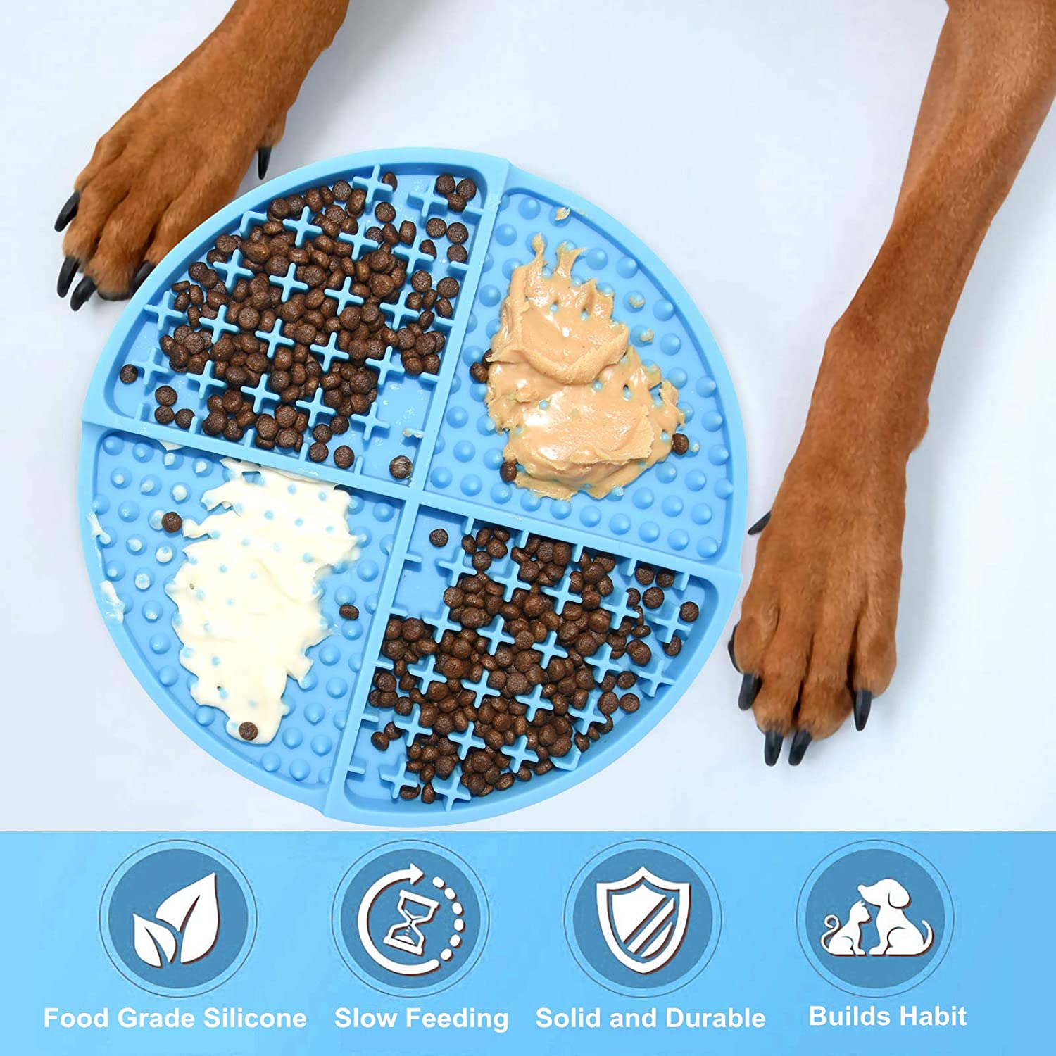 Licking Mat for Dogs and Cats,Dog Slow Feeders,Boredom Anxiety Reduction,Heavy-Duty Puzzle Mat Dog Treat Mat with Unique Quadrant Design,Perfect for Yogurt,Treats or Peanut Butter(Orange) image number 4