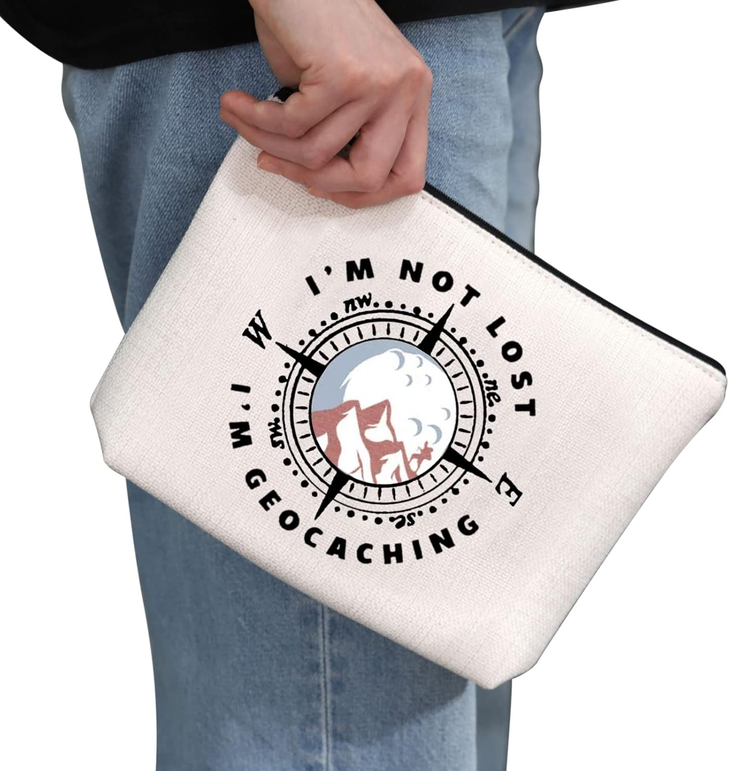G2TUP Geocacher Geocaching Gift Geocacher Makeup Bag I&rsquo;M Not Lost I&rsquo;M Geocaching Cosmetic Bag Treasure Hunter Gift Outdoor Lover Travel Bag with Zipper, Geocaching White Bag, image number 5