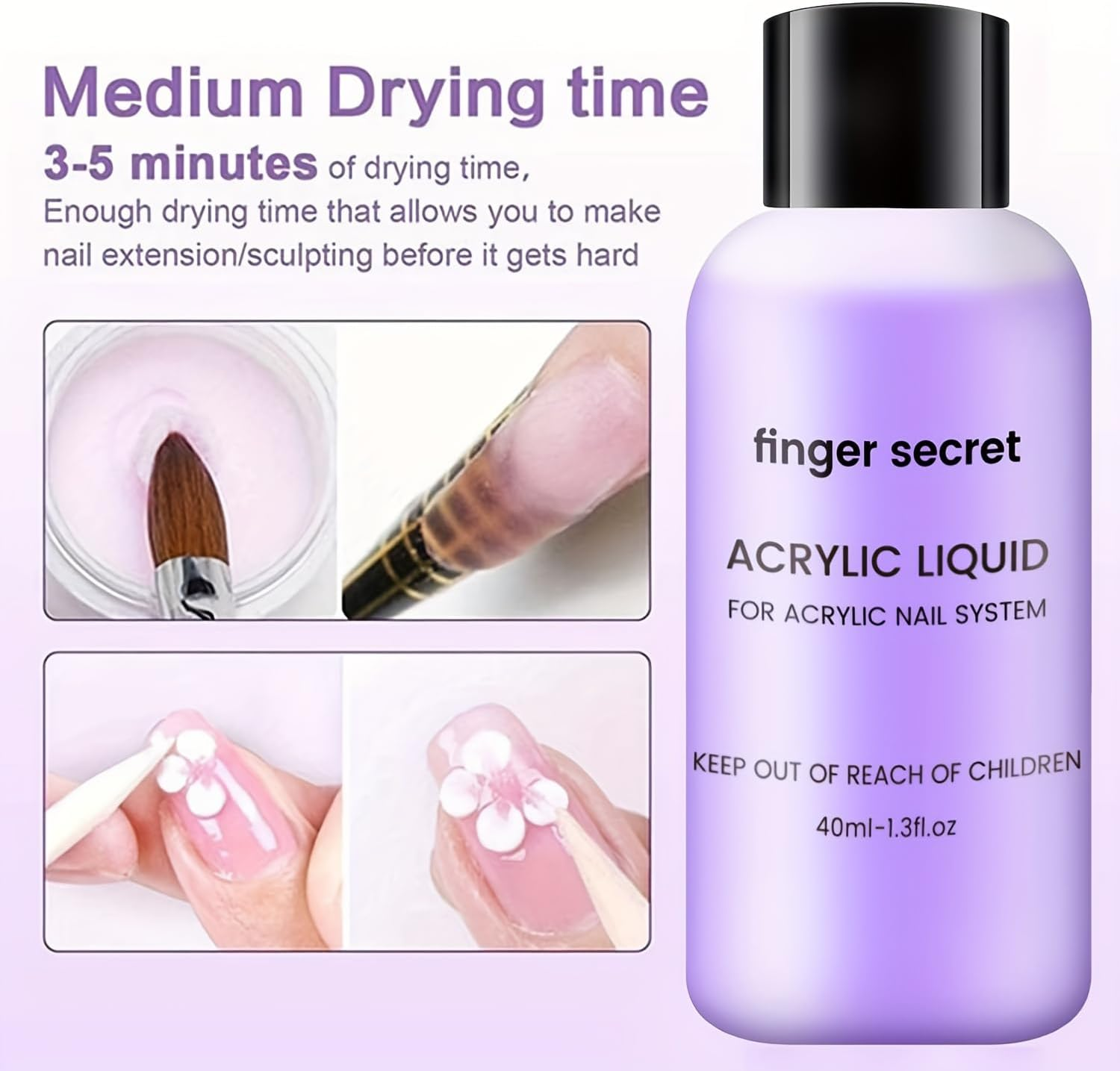 Finger Secret Basic Acrylic Nail Kit - 3 Colors Powder and Liquid Set with Manicure Tools for Nail Art DIY (A2)