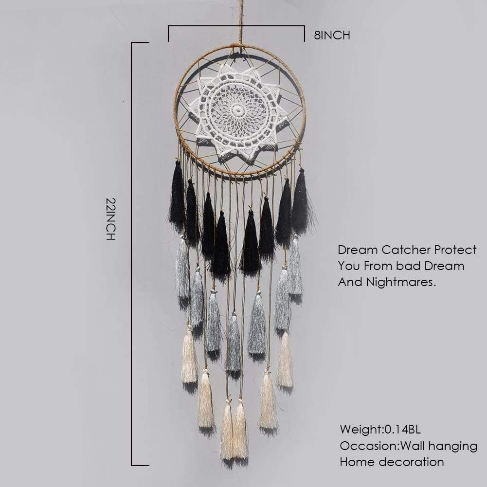 Macrame Dream Catchers for Bedroom Tassel Wall Hanging Handmade Dreamcatchers Home Decor with Ornament Craft Blessing Gift(Black Grey) image number 1