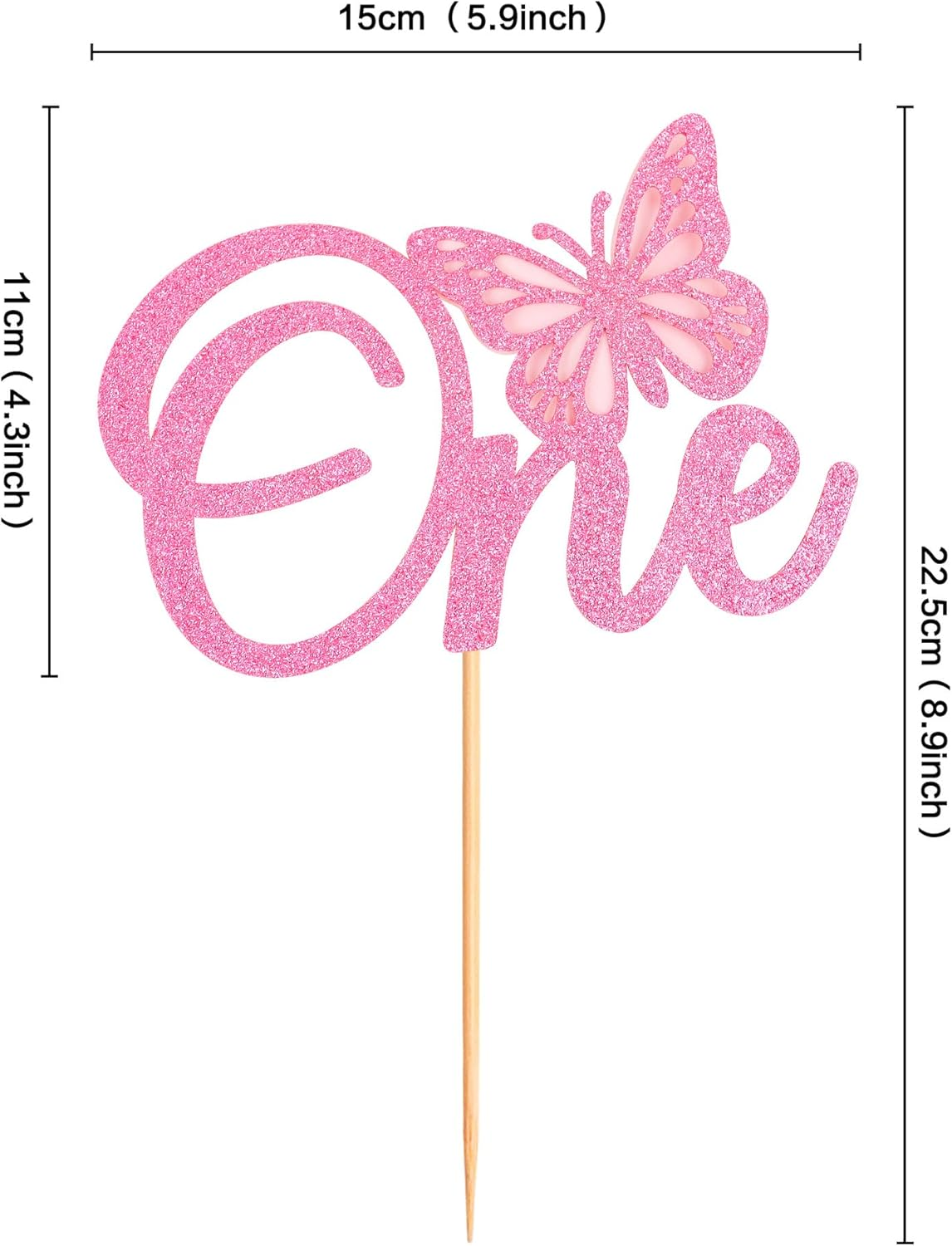 Pink First Birthday Butterfly Topper 1St Birthday Cake Decoration Supplies,One Sign Butterfly Theme One Years Old Birthday Cake Topper image number 1