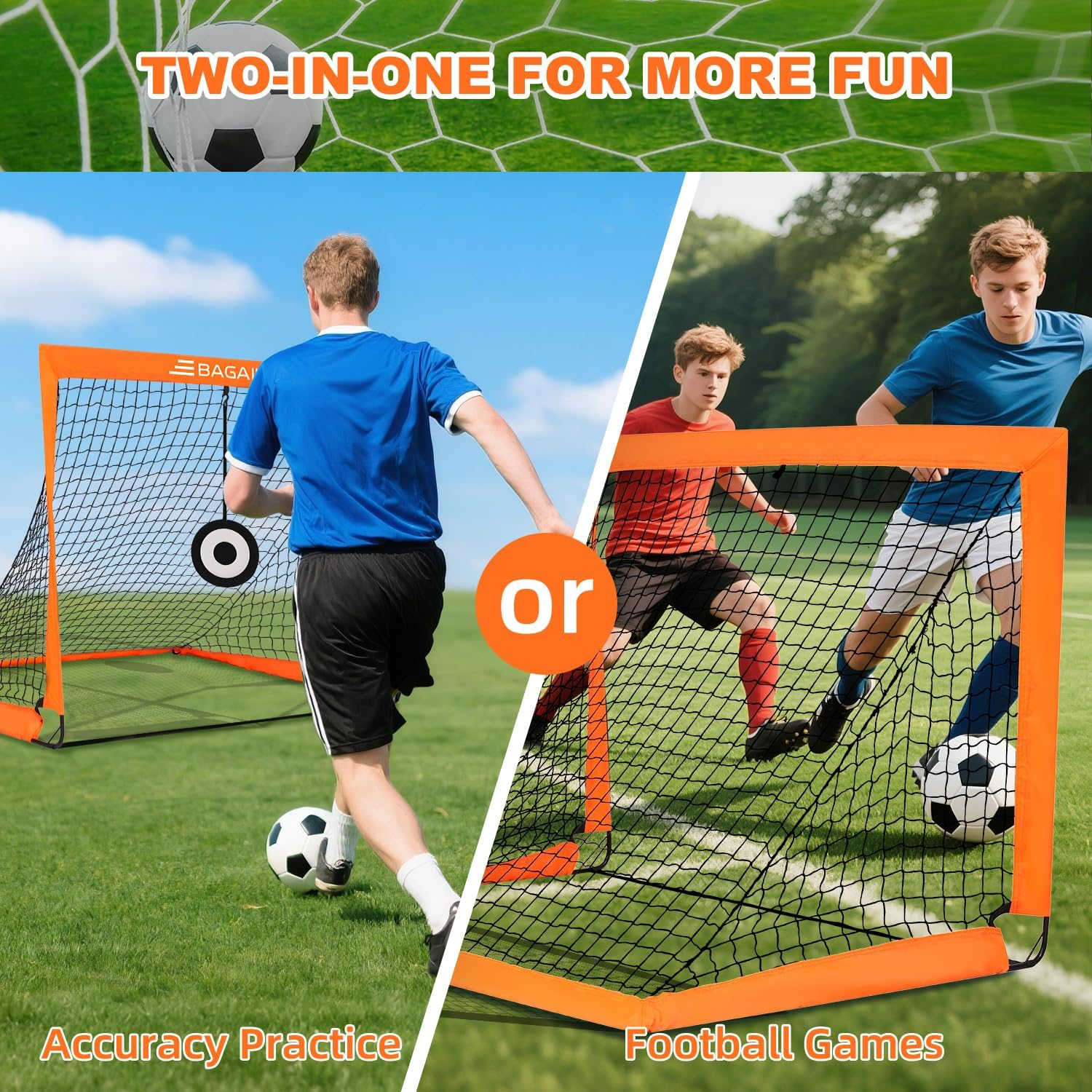 BAGAIL Football Goal, Pop up Football Net with Goal, Pegs and Portable Carry Bag, Easy to Assemble, Ideal for Garden Training and Leisure Games image number 6