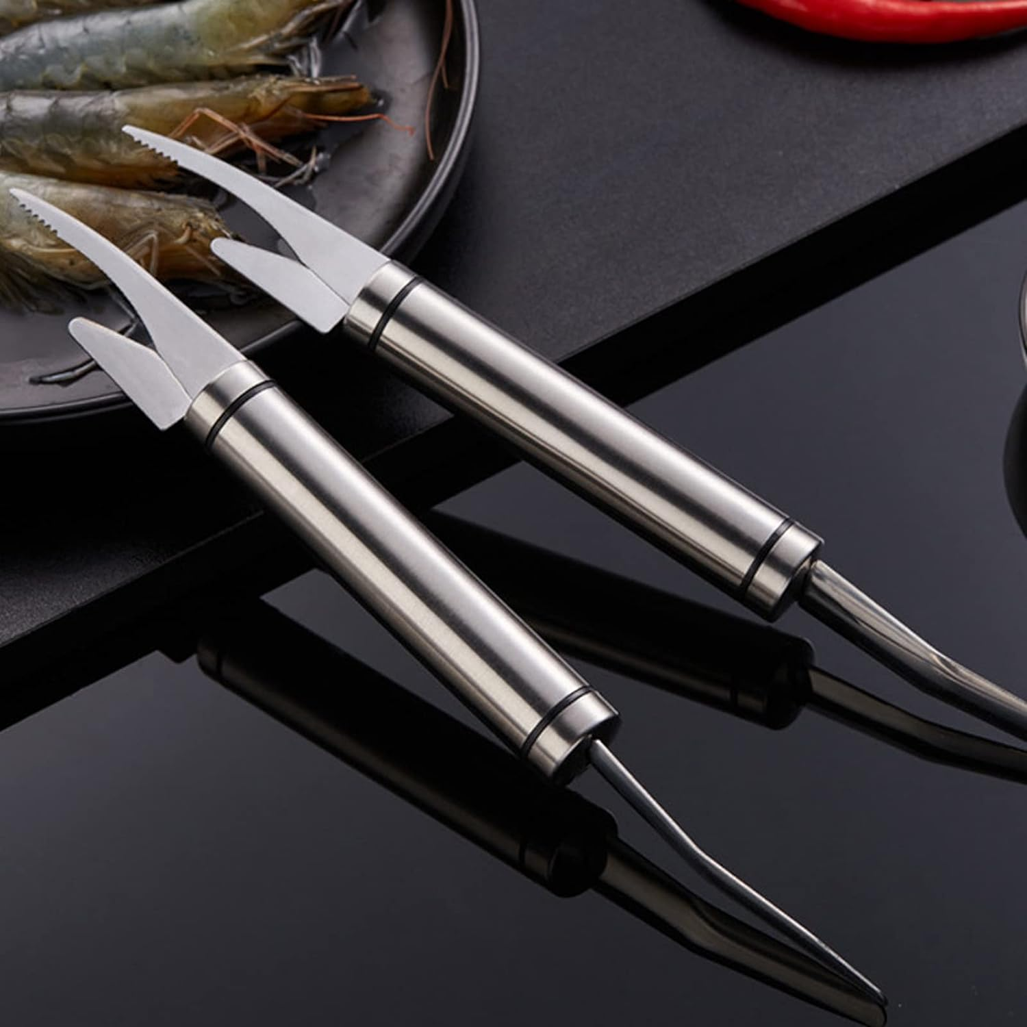 2PCS 304 Stainless Steel Shrimp Deveiner and Peeler - 5 in 1 Multifunctional Cleaner Knife, Portable Cleaning Tool (9.4 Inch)