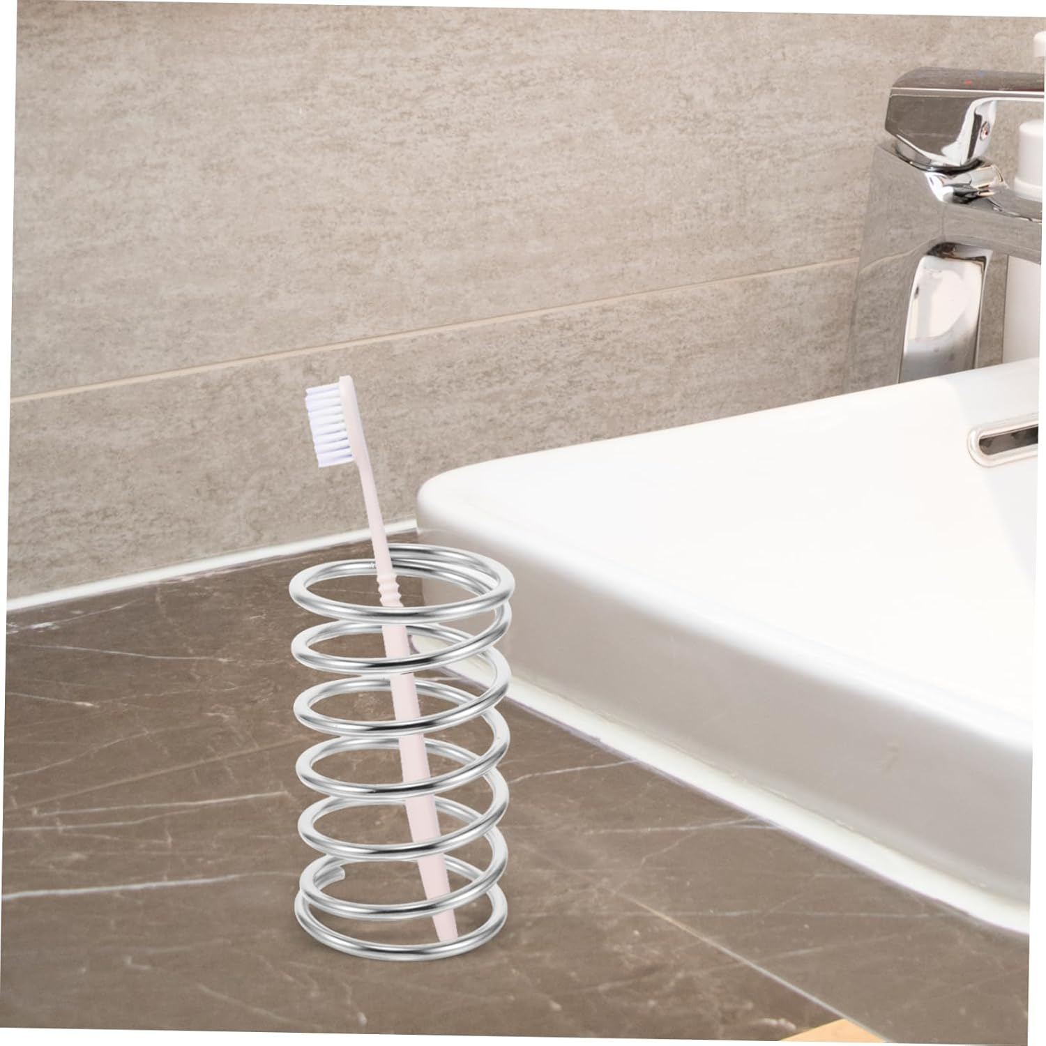 LIFKOME Stainless Steel Spring Toothbrush Holder Bathroom Countertop Storage Rack Metal Toothbrush Organizer and Makeup Brush Holder for Bathroom Accessories image number 6