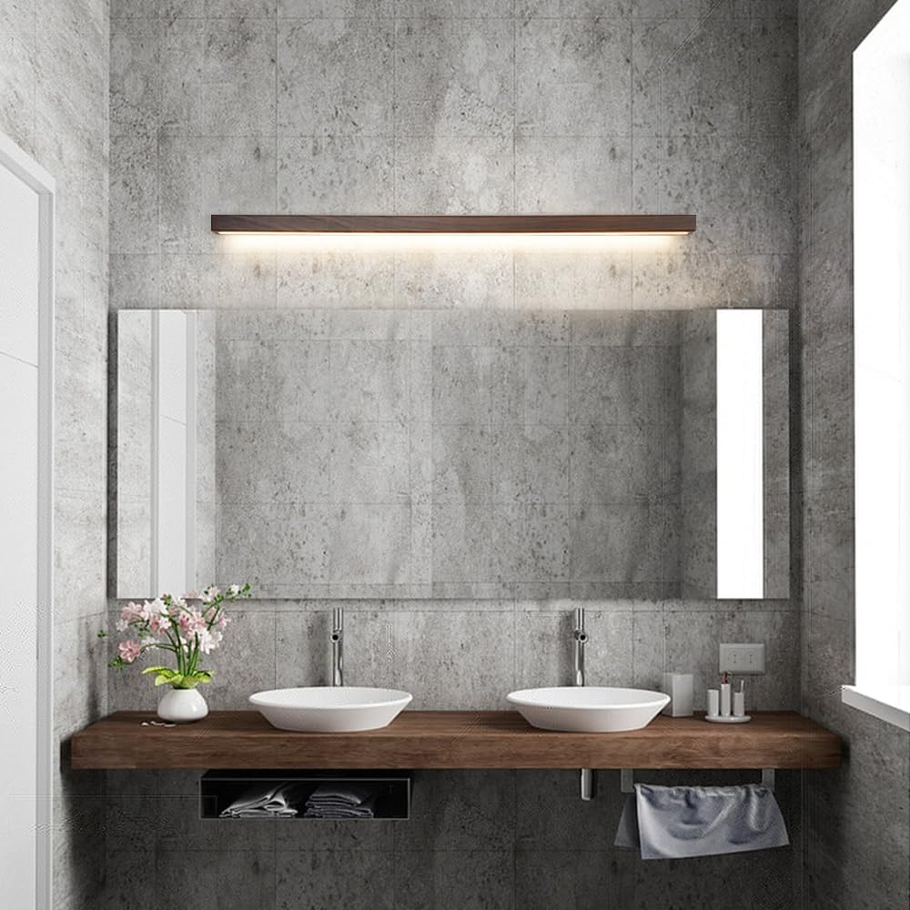 LED Linear Wall Light Walnut Wall Sconce Long Strip Vanity Wall Lamp, Minimalist Wood Wall Sconces Hardwired Lighting Fixture for Mirror Bedroom Living Room Hallway 3 Color Mode XXZ image number 1