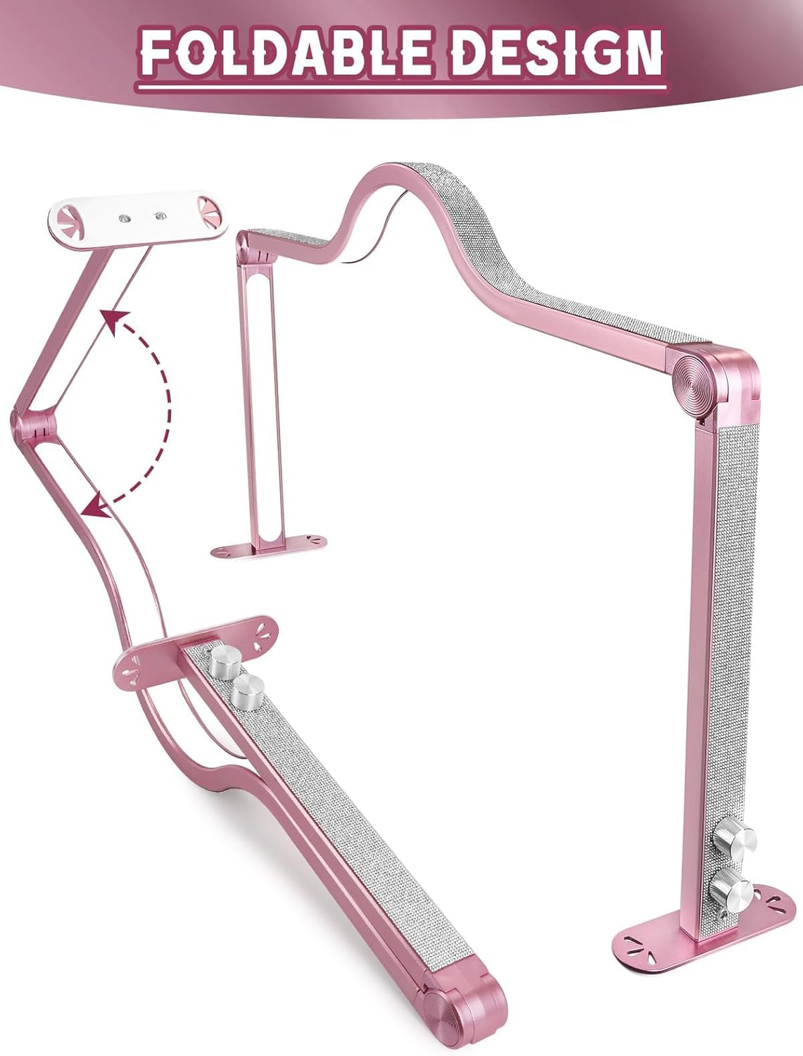 Kalolary Half Moon Light for Nail Desk, Foldable Arch Light Nail Techs Lamp with Phone Holder, 3000-6000K Brightness Adjustable LED Lash Lamp for Beauty Eyelashes Tattoos Rose Gold image number 2