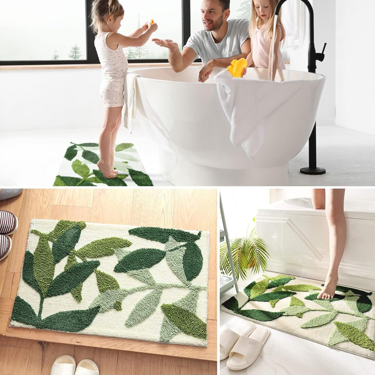 Bathroom Rugs, Non-Slip Bath Mat, 40 X 60 Cm, Extra Soft Bathroom Mat, JOMWEN Super Absorbent Fluffy Floor Rug for Bathroom,Tub, Shower Room, 16"X24" (Green) image number 5