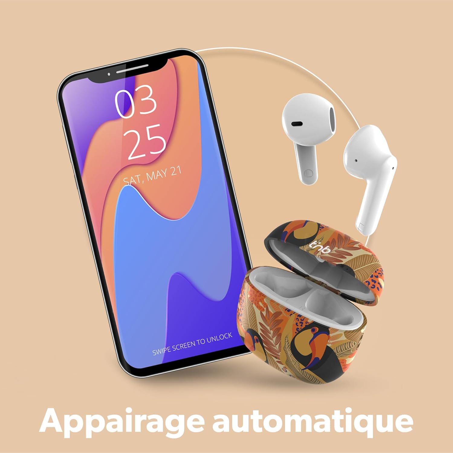 T'Nb Wireless Headphones Exclusive Collection 15 Hours Running Time Fashion Design Touch Control Volume Control Yellow Orange image number 3