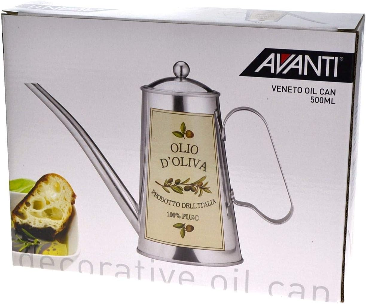 Avanti Veneto Decorative round Oil Can, 500 Ml Capacity, Silver (16428)