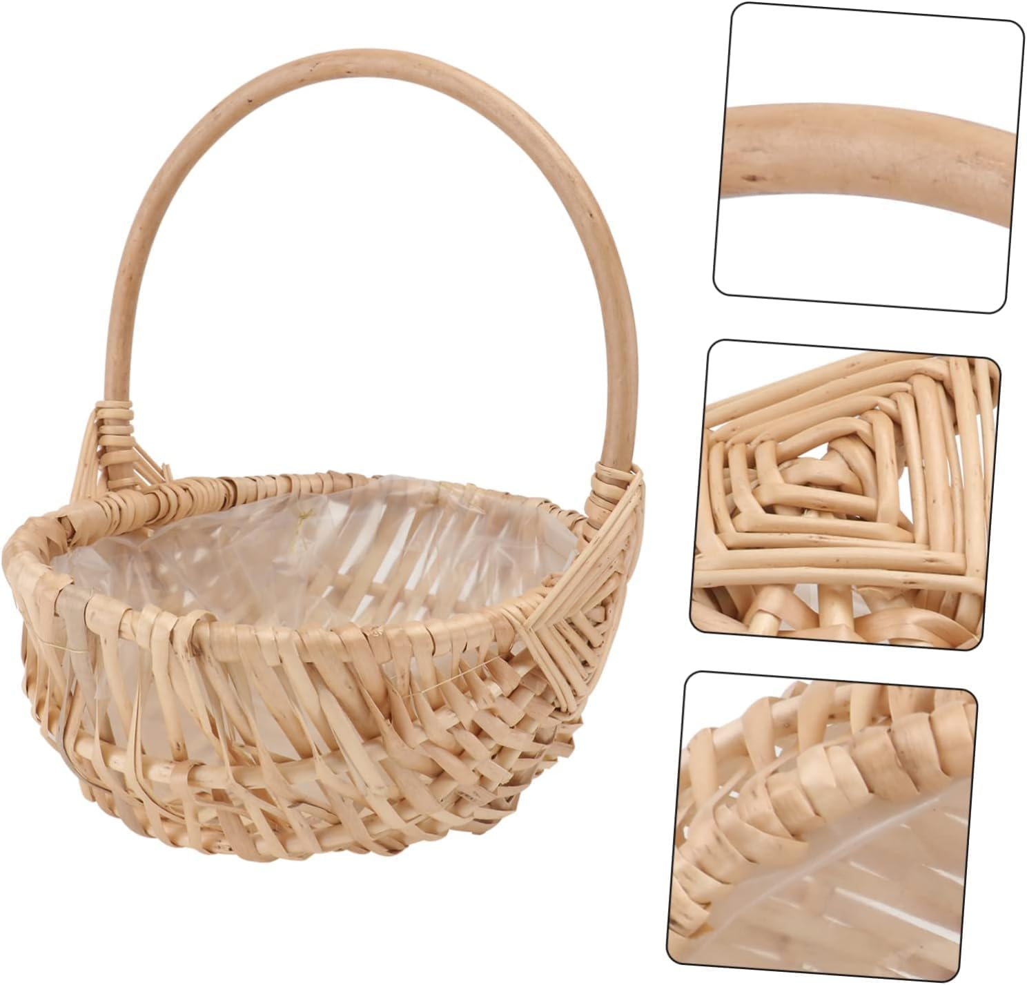 Handwoven Rattan Basket - Vintage Style Woven Picnic Basket with Handle, Small Flower Girl Basket for Floral Arrangements, Fruits, Bread Storage & Outdoor Gatherings image number 4